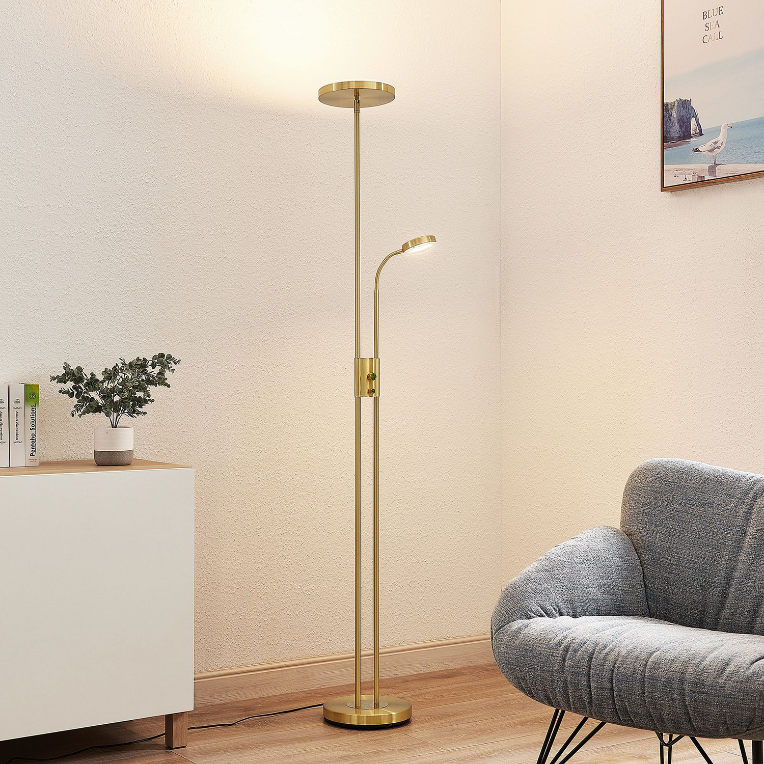 B-Ware Lindby Stehleuchte Stehlampe Led Seppa Messing Metall Leselampe Siehe Text - 4251096586749