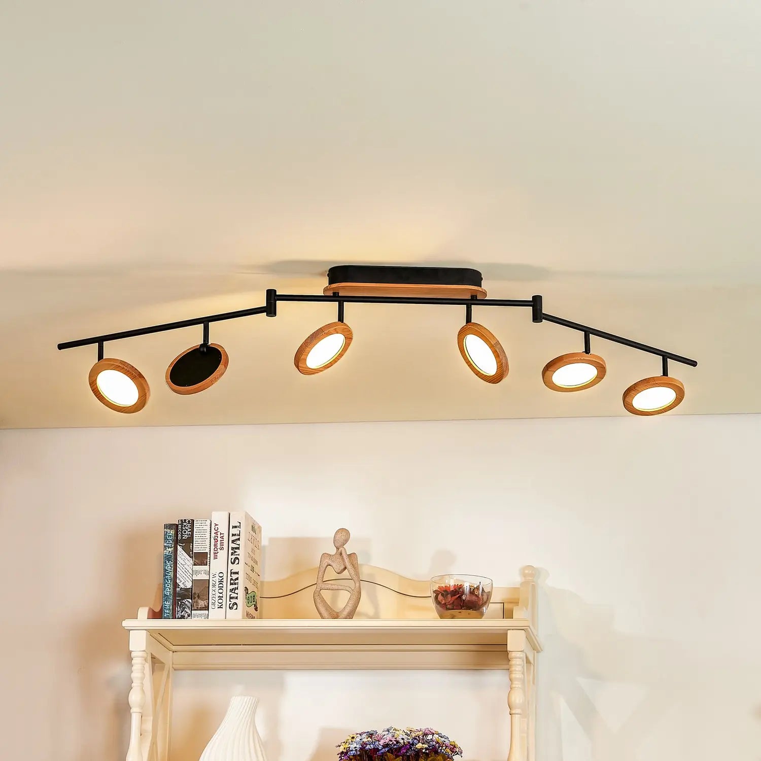 B-Ware Lindby Strahler Spot Led Holz Schwarz Weiß 152 Cm Deckenleuchte Mit Dimmer - 4251911766110