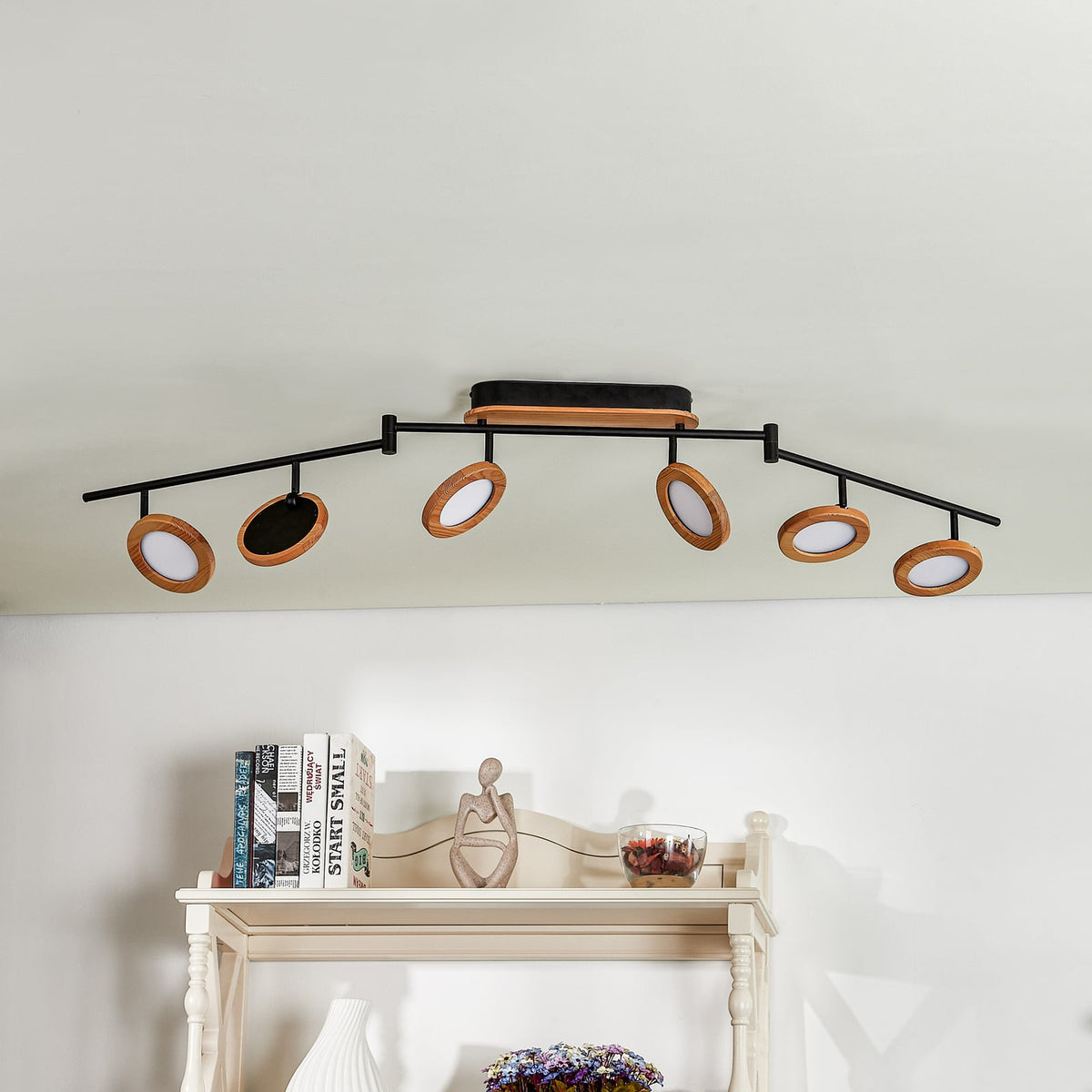 Lindby Strahler Spot LED Holz schwarz weiß 152 cm Deckenleuchte mit Dimmer - 4251911766110