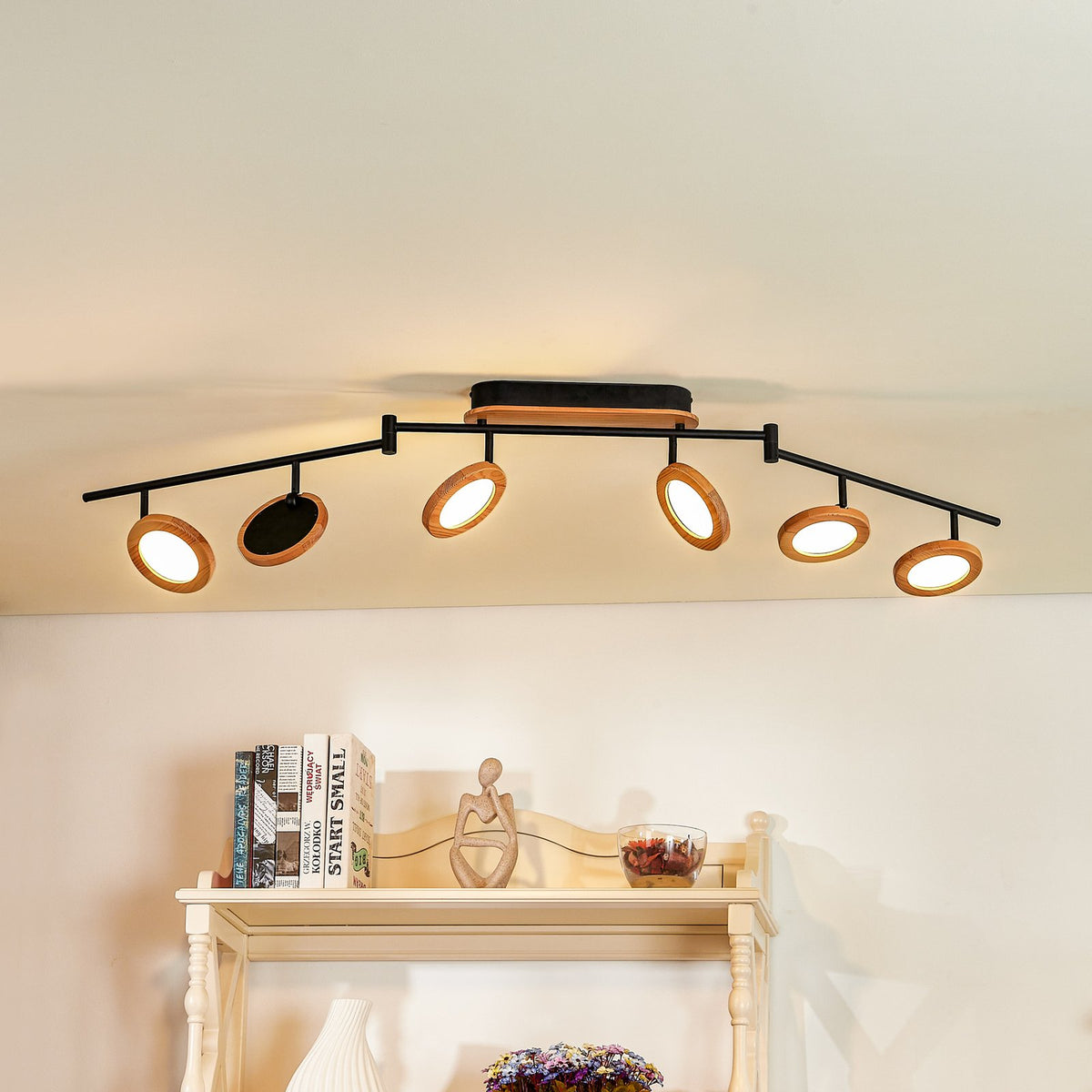 Lindby Strahler Spot LED Holz schwarz weiß 152 cm Deckenleuchte mit Dimmer - 4251911766110
