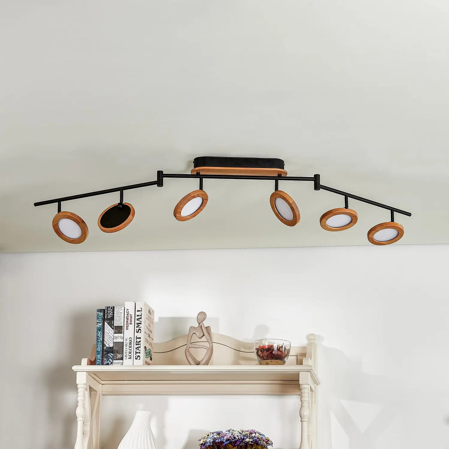 B-Ware Lindby Strahler Spot Led Holz Schwarz Weiß 152 Cm Deckenleuchte Mit Dimmer - 4251911766110