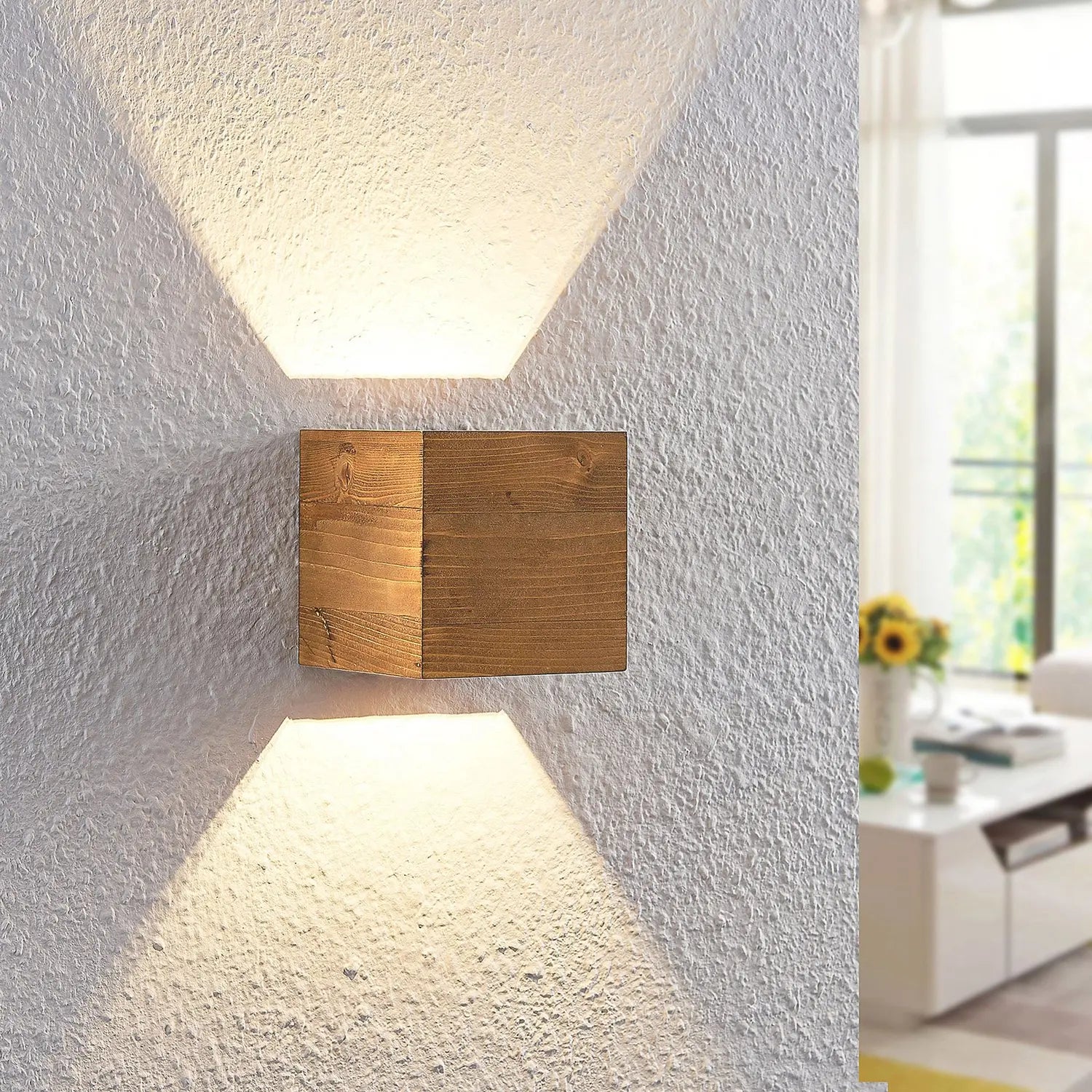 B-Ware Lindby Led Wandleuchte Wandlampe Benicio Leuchte Lampe Holz Eckig 11 Cm - 8502193149568