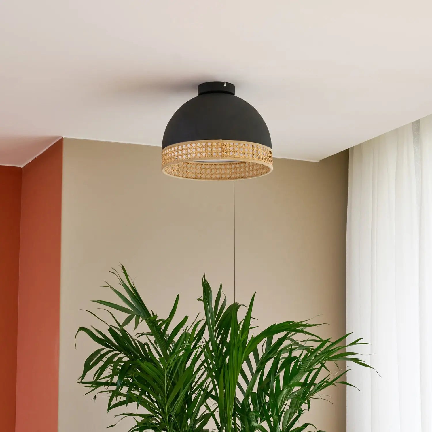B-Ware Lindby Lonnaris Deckenlampe Lampe Rattanleuchte Schwarz Braun Rattan Eisen E27 - 4251911760354