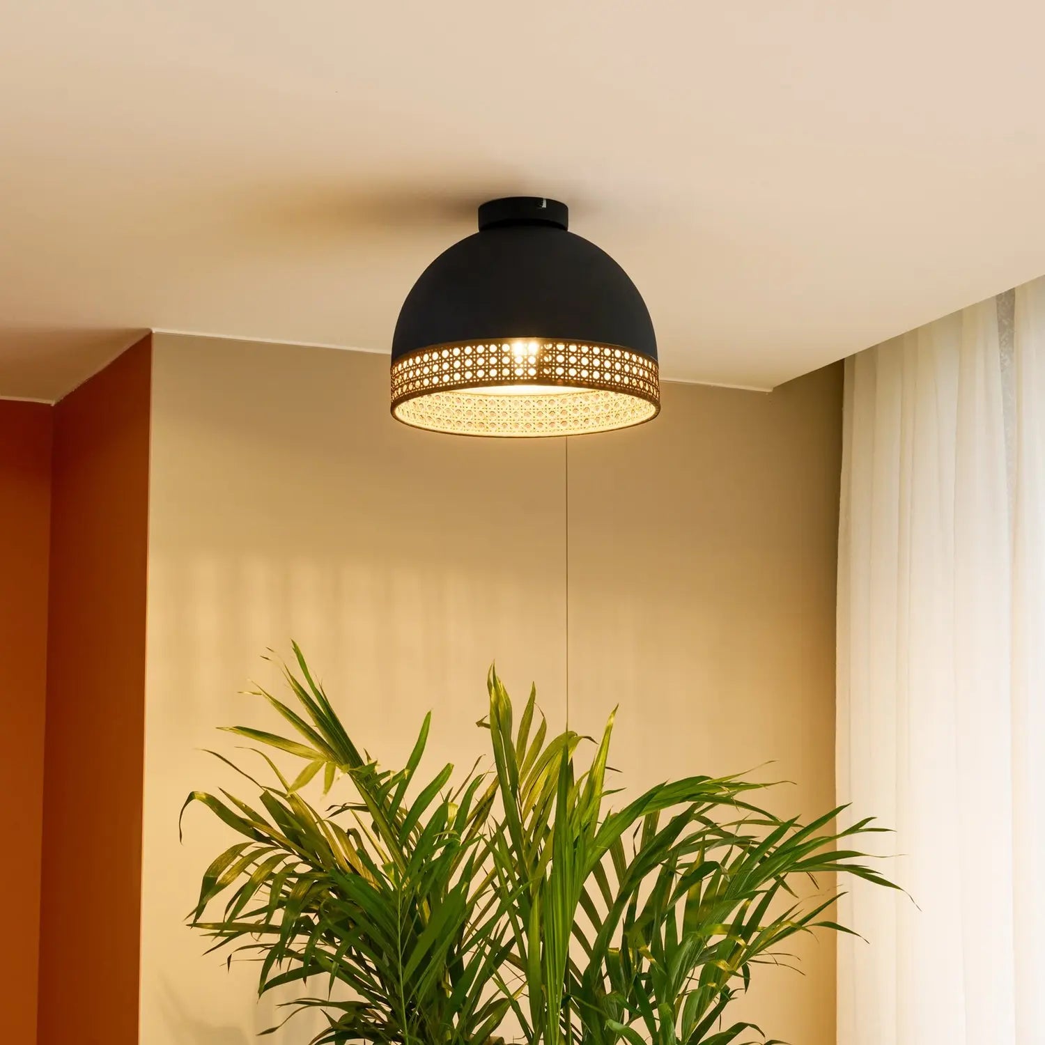 B-Ware Lindby Lonnaris Deckenlampe Lampe Rattanleuchte Schwarz Braun Rattan Eisen E27 - 4251911760354