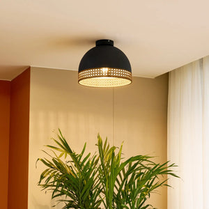 B-Ware Lindby Lonnaris Deckenlampe Lampe Rattanleuchte Schwarz Braun Rattan Eisen E27