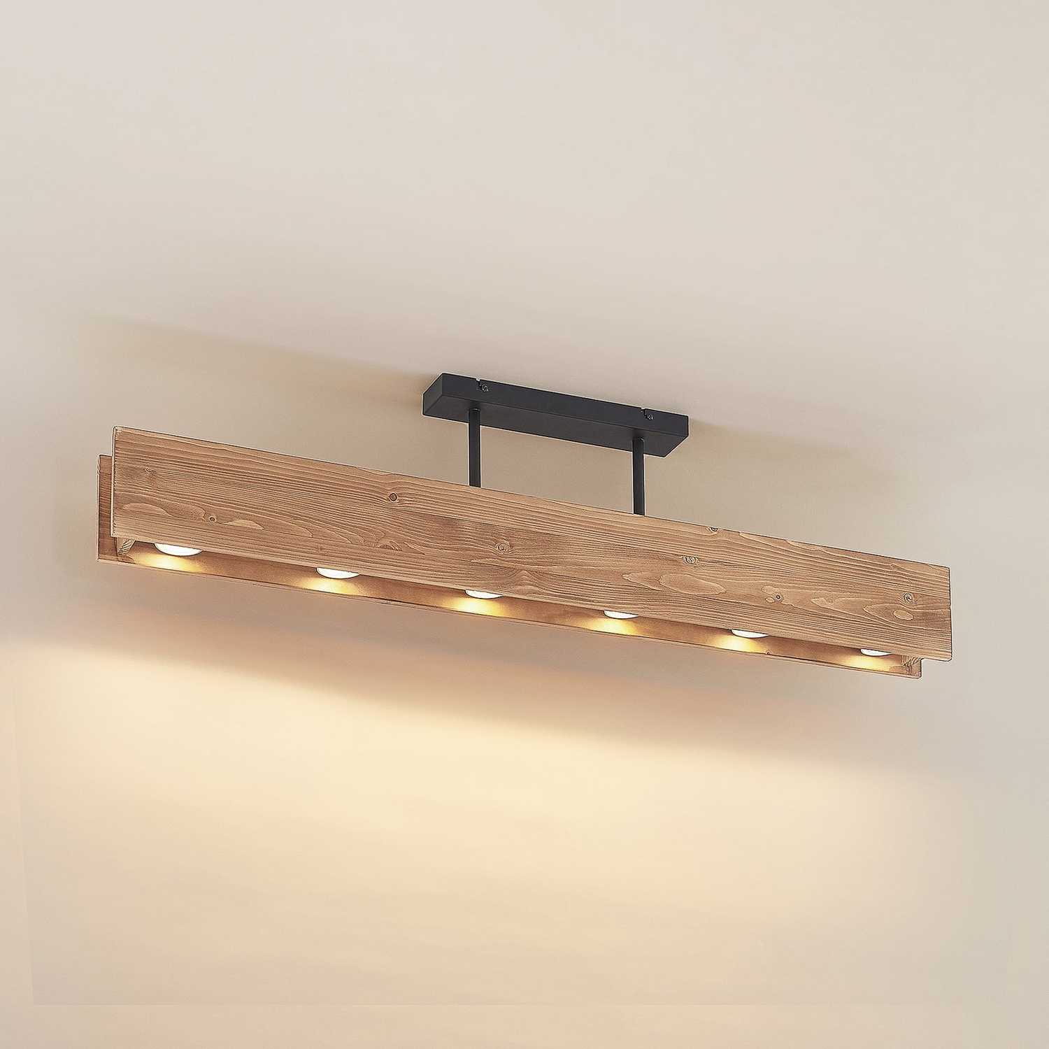 Plafonnier en bois Lindby Malwin de qualité B, long, 6 lumières, GU10