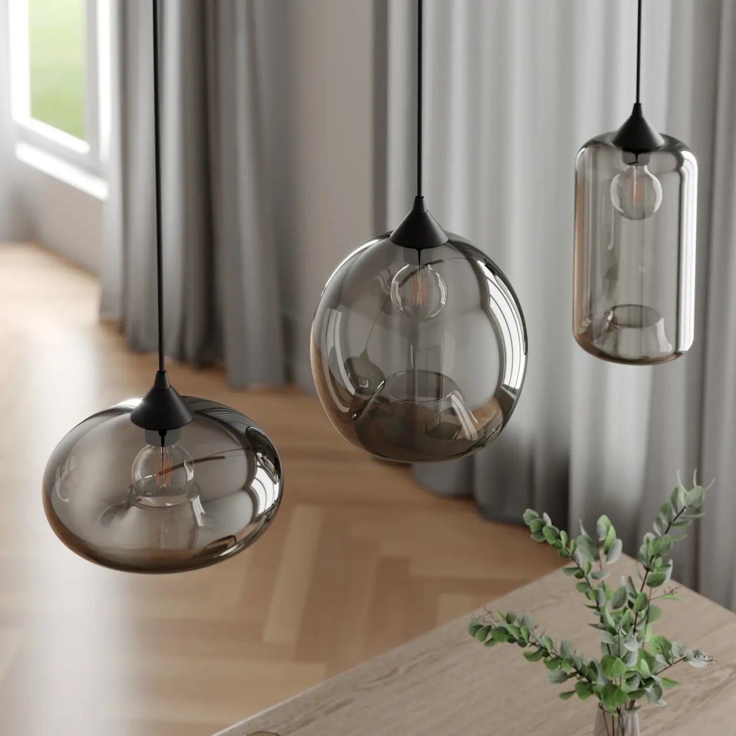 B-Ware Lindby Pendelleuchte Hängeleuchte Marla Glas Rauchgrau Deckenlampe E27 Led Lampe