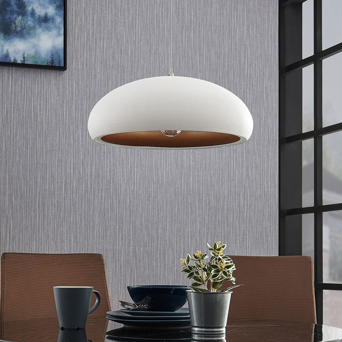Lindby Metall-Pendelleuchte Gerwina Hängeleuchte Deckenlampe Lampe weiß-gold - 4251096560640