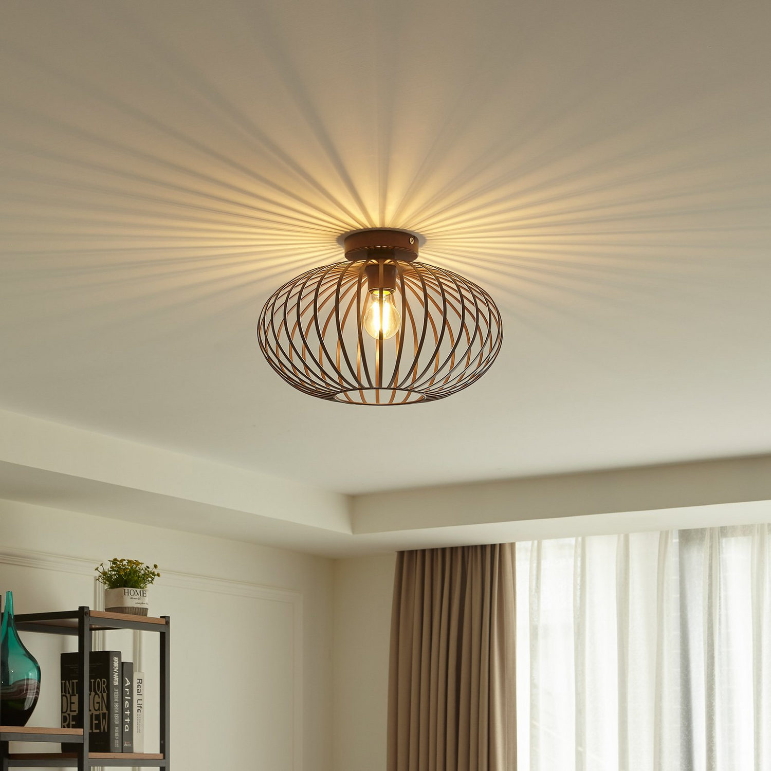 Suspension Lindby Nahele, abat-jour cage E27, marron
