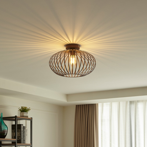 B-Ware Lindby Nahele Deckenlampe Hängelampe Lampe Leuchte E27 Käfigschirm Braun