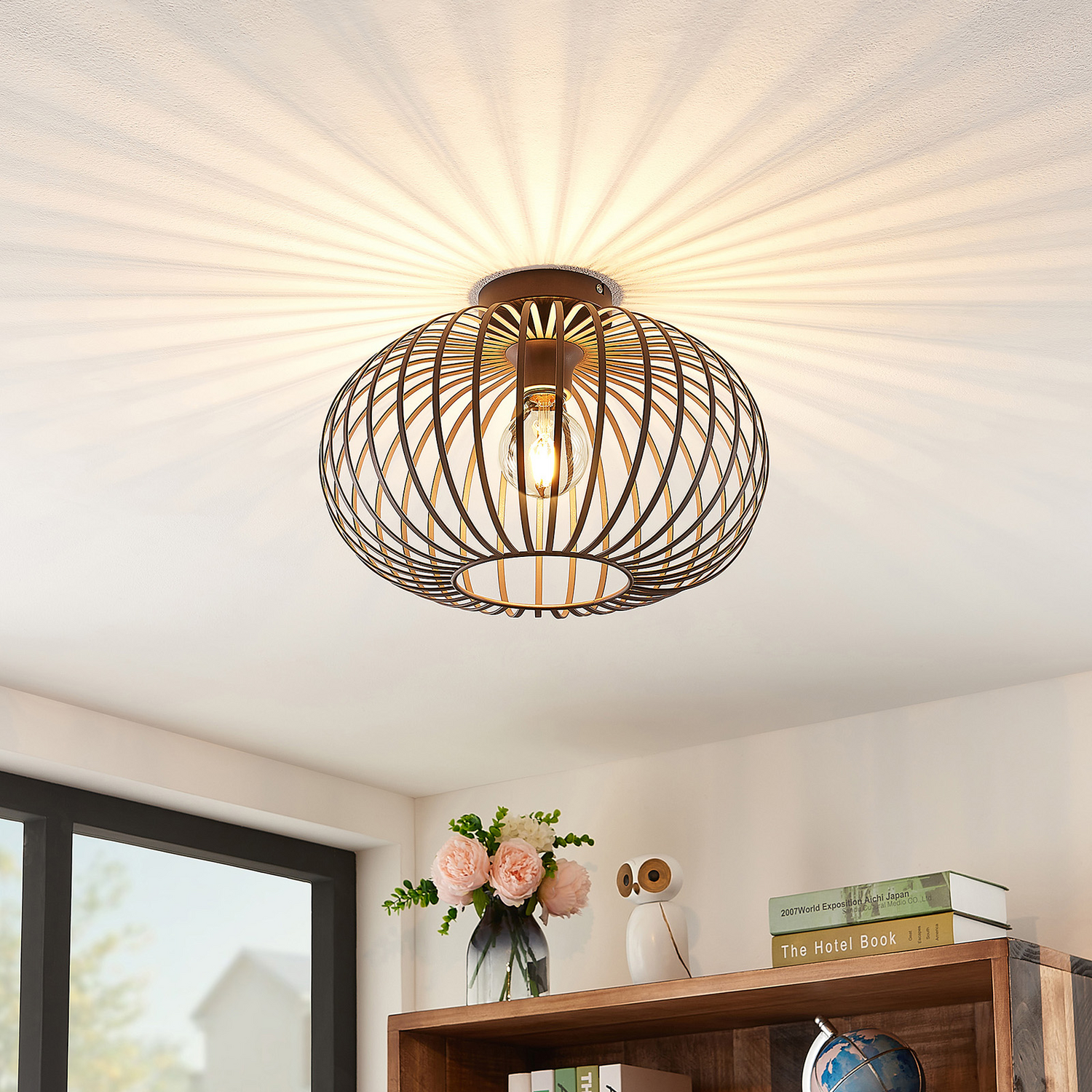 B-Ware Lindby Nahele Deckenlampe Hängelampe Lampe Leuchte E27 Käfigschirm Braun