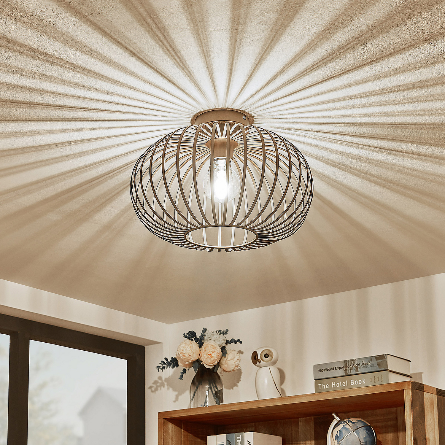 B-Ware Lindby Nahele Deckenlampe Hängelampe Lampe Leuchte E27 Käfigschirm Braun