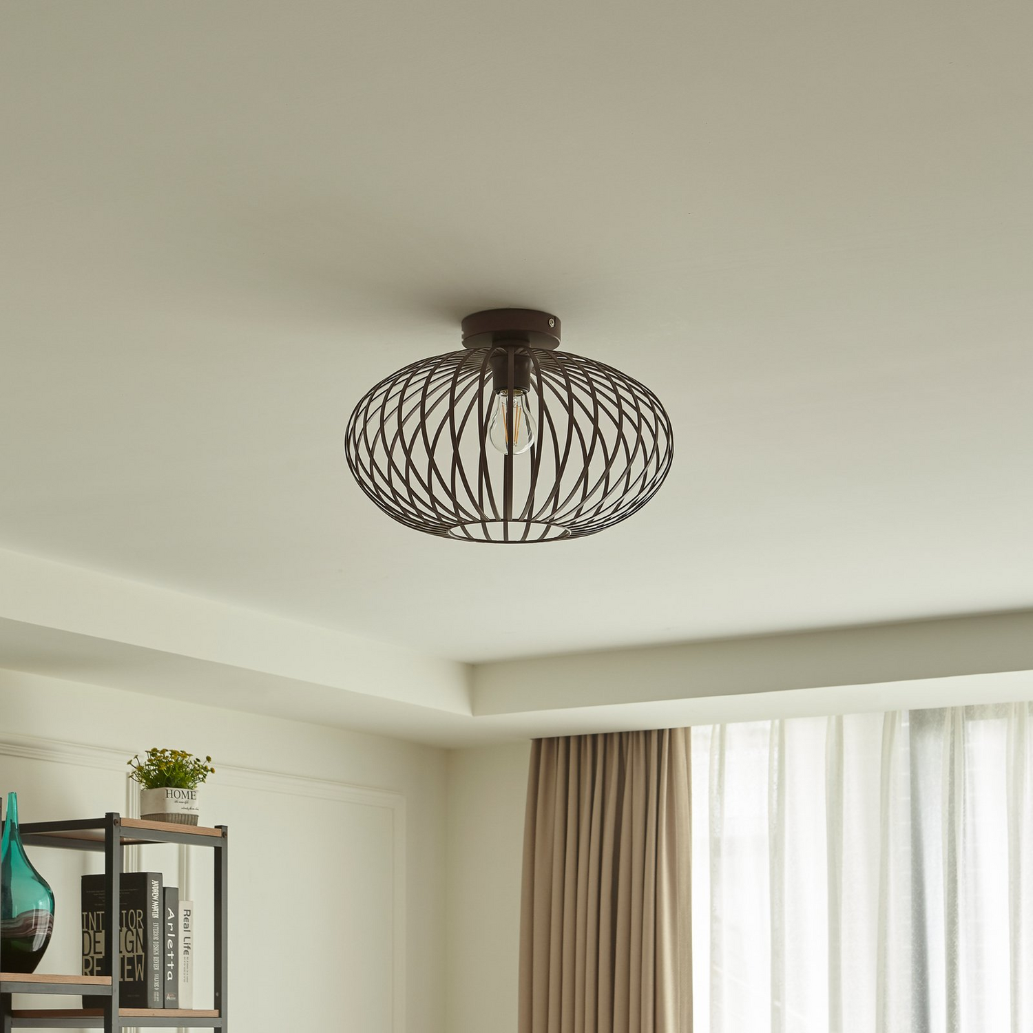 B-Ware Lindby Nahele Deckenlampe Hängelampe Lampe Leuchte E27 Käfigschirm Braun