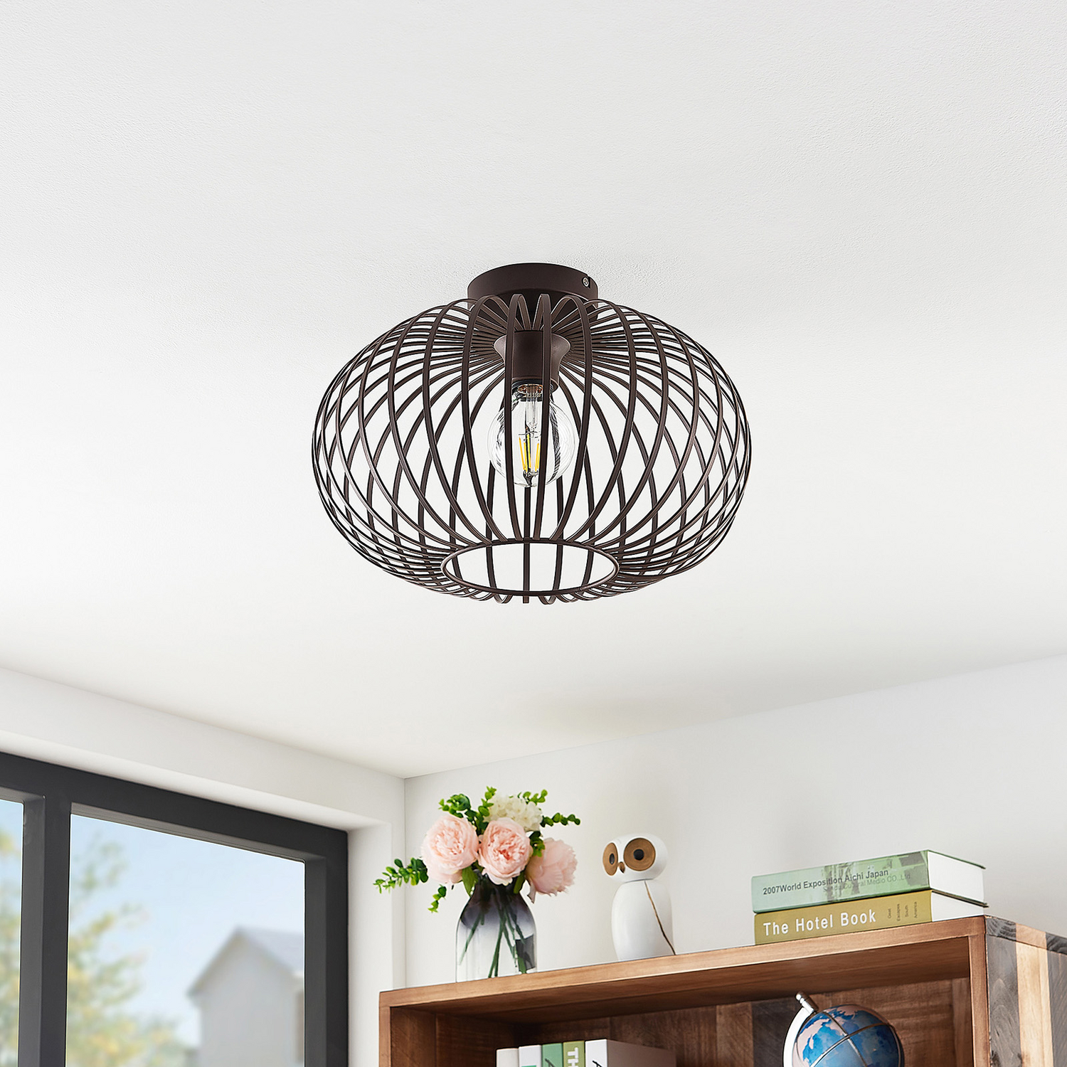 B-Ware Lindby Nahele Deckenlampe Hängelampe Lampe Leuchte E27 Käfigschirm Braun