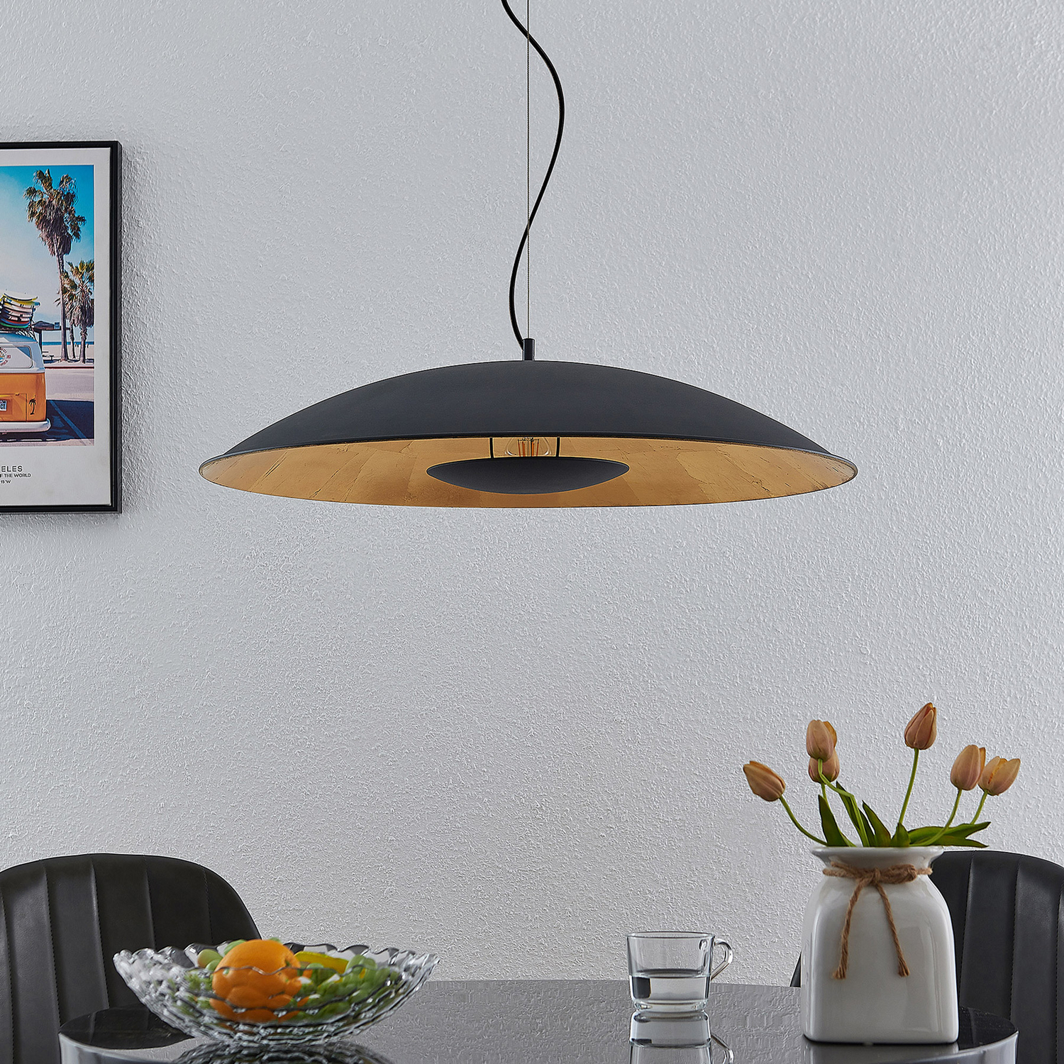 B-Ware Lindby Narisara Hängeleuchte Hängelampe Lampe 1 Flammig E27 ø 80 Cm Schwarz Gold