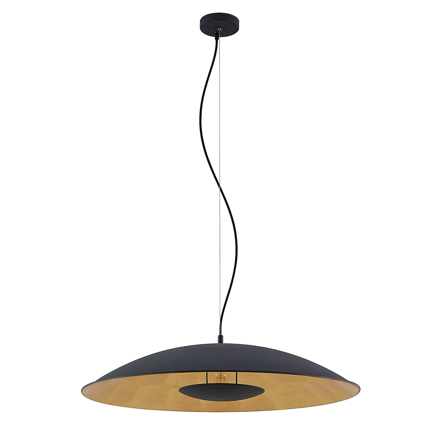 B-Ware Lindby Narisara Hängeleuchte Hängelampe Lampe 1 Flammig E27 ø 80 Cm Schwarz Gold