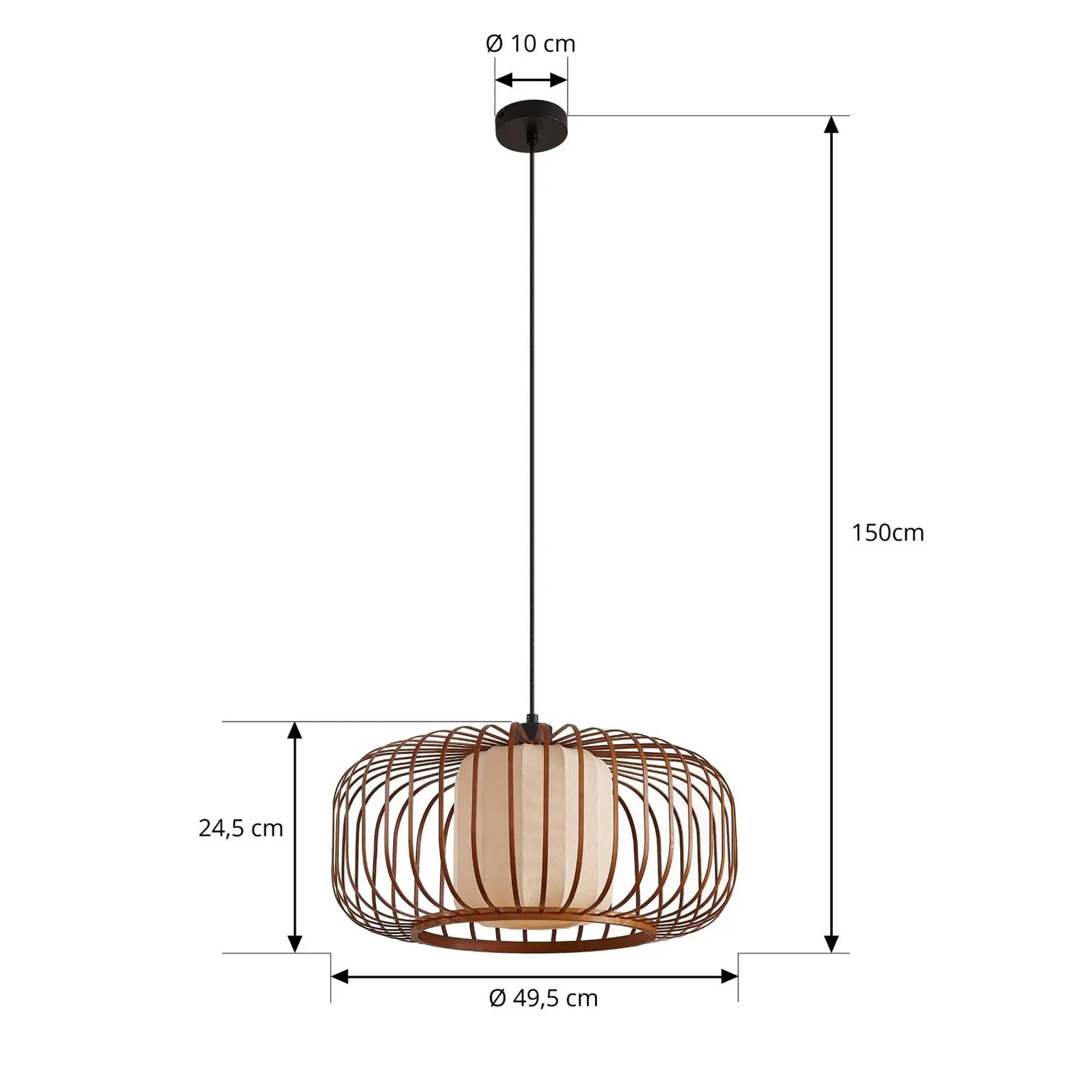 B-Ware Lindby Pendelleuchte Hängelampe Lampe Davella ø 50 Cm Bambus Textil - 4255830903465