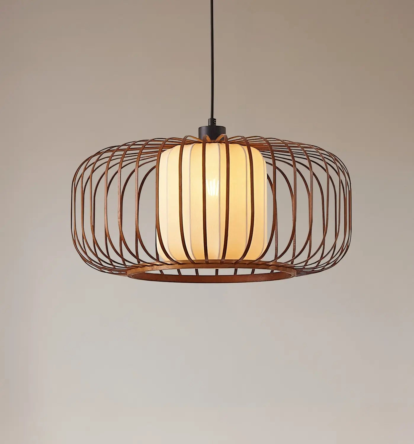 B-Ware Lindby Pendelleuchte Hängelampe Lampe Davella ø 50 Cm Bambus Textil - 4255830903465