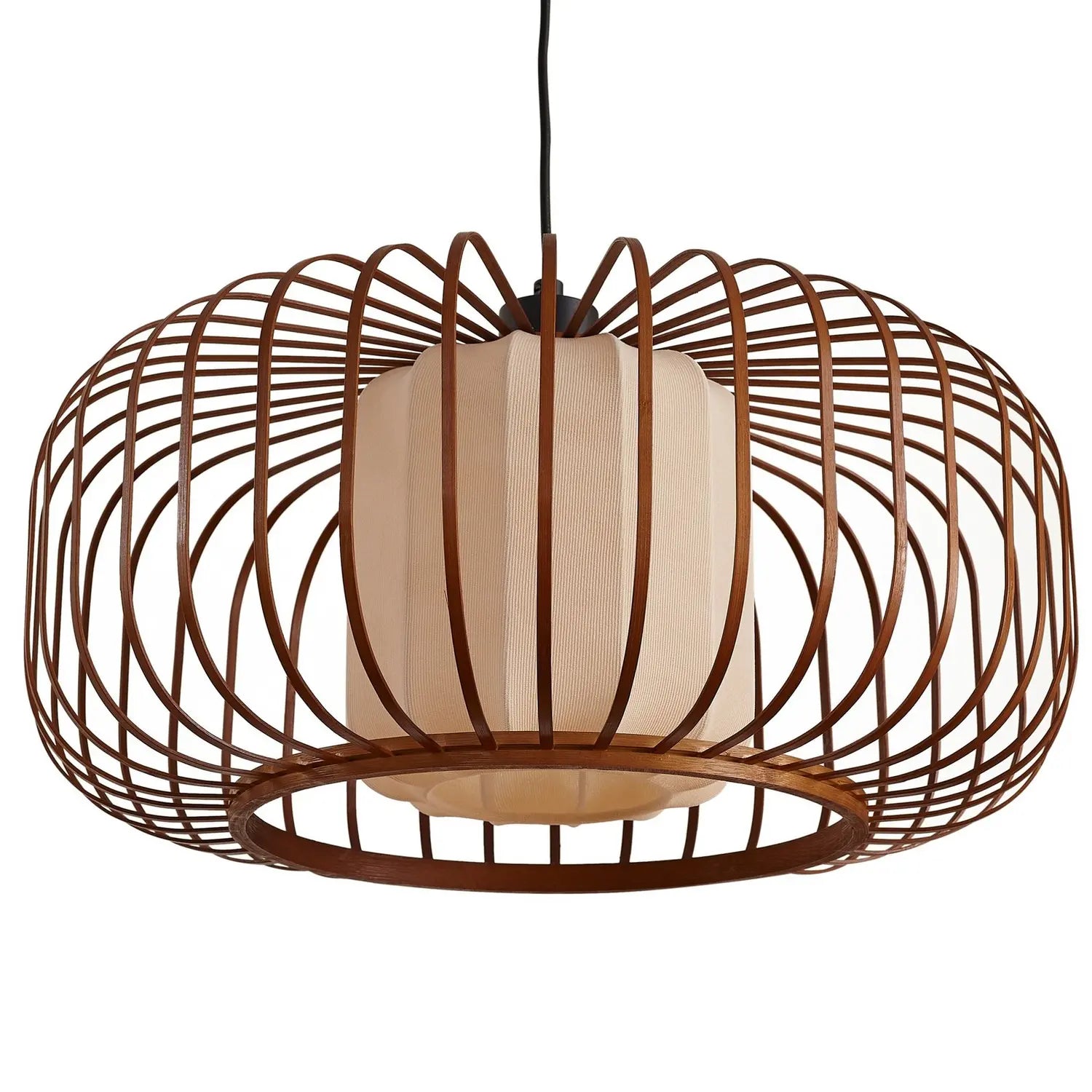 B-Ware Lindby Pendelleuchte Hängelampe Lampe Davella ø 50 Cm Bambus Textil - 4255830903465