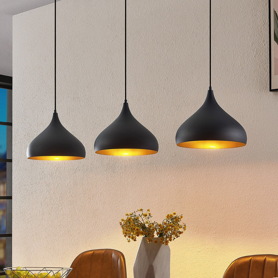 Lindby Elamira Pendelleuchte Hängelampe Deckenlampe Lampe 3 Flm E27 Schwarz Gold B-Ware - 4251911726633