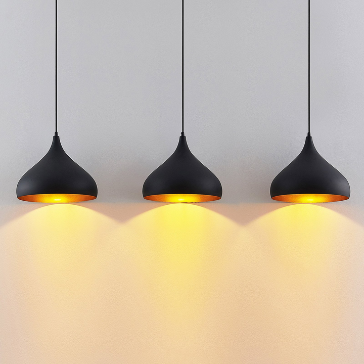 Lindby Elamira Pendelleuchte Hängelampe Deckenlampe Lampe 3 Flm E27 Schwarz Gold B-Ware - 4251911726633
