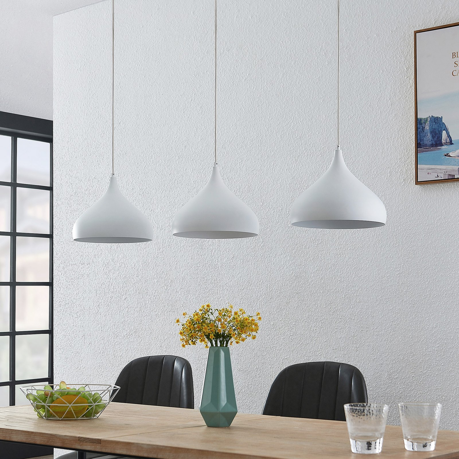 Suspension Lindby Elamira de qualité B, plafonnier, lampe suspendue, 3 ampoules, culot E27, blanc mat