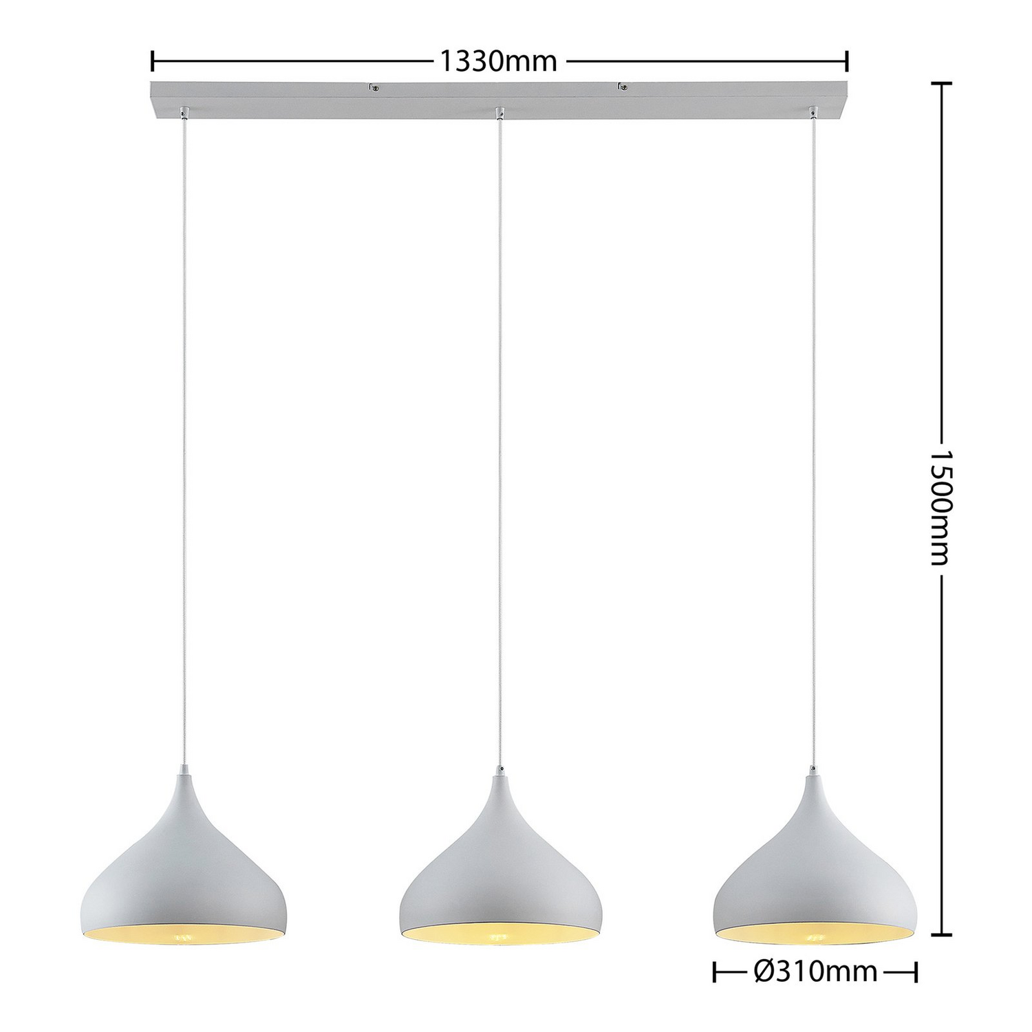Suspension Lindby Elamira de qualité B, plafonnier, lampe suspendue, 3 ampoules, culot E27, blanc mat