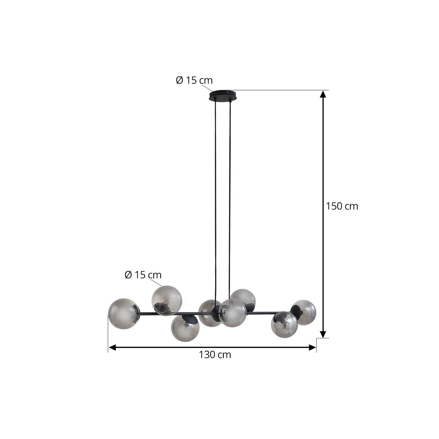 B-Ware Lindby Pendelleuchte Hängeleuchte Isamer Leuchte Rauchgrau Kugel 130 Cm Lampe