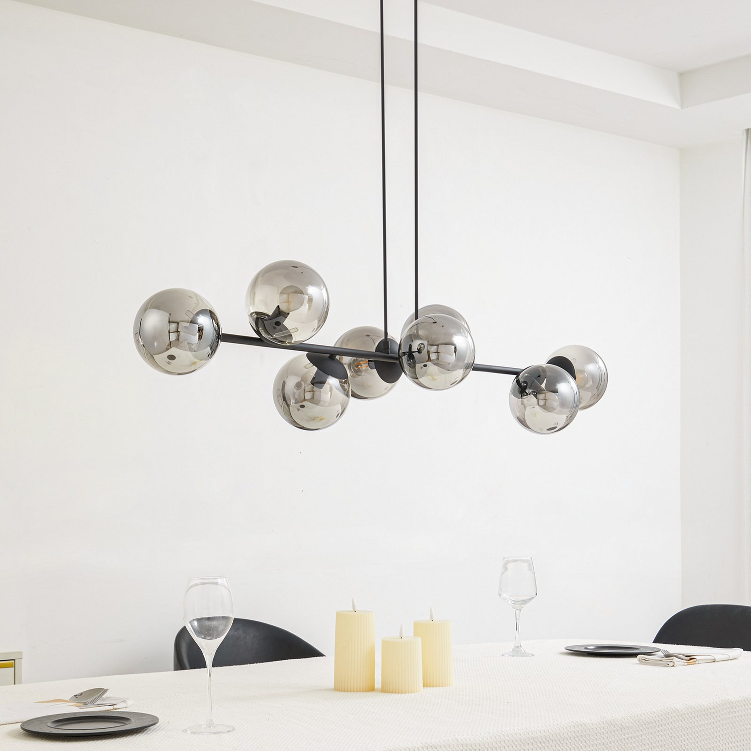 Suspension Lindby de qualité B, lampe suspendue, Isamer Light, sphère gris fumé, lampe de 130 cm