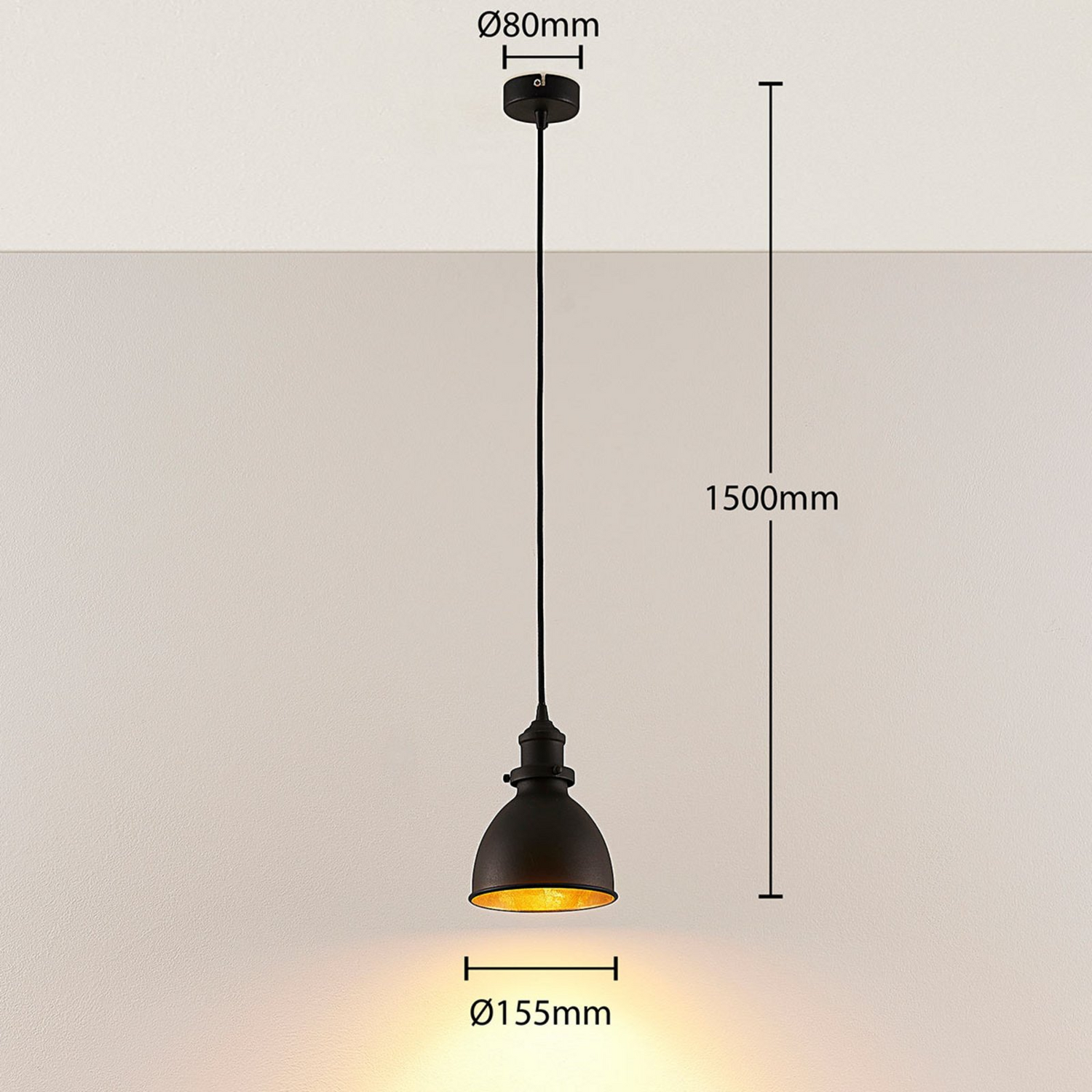 B-Ware Lindby Pendelleuchte Jasminka  Hängeleuchte Deckenlampe Schwarz Gold 1 Flammig