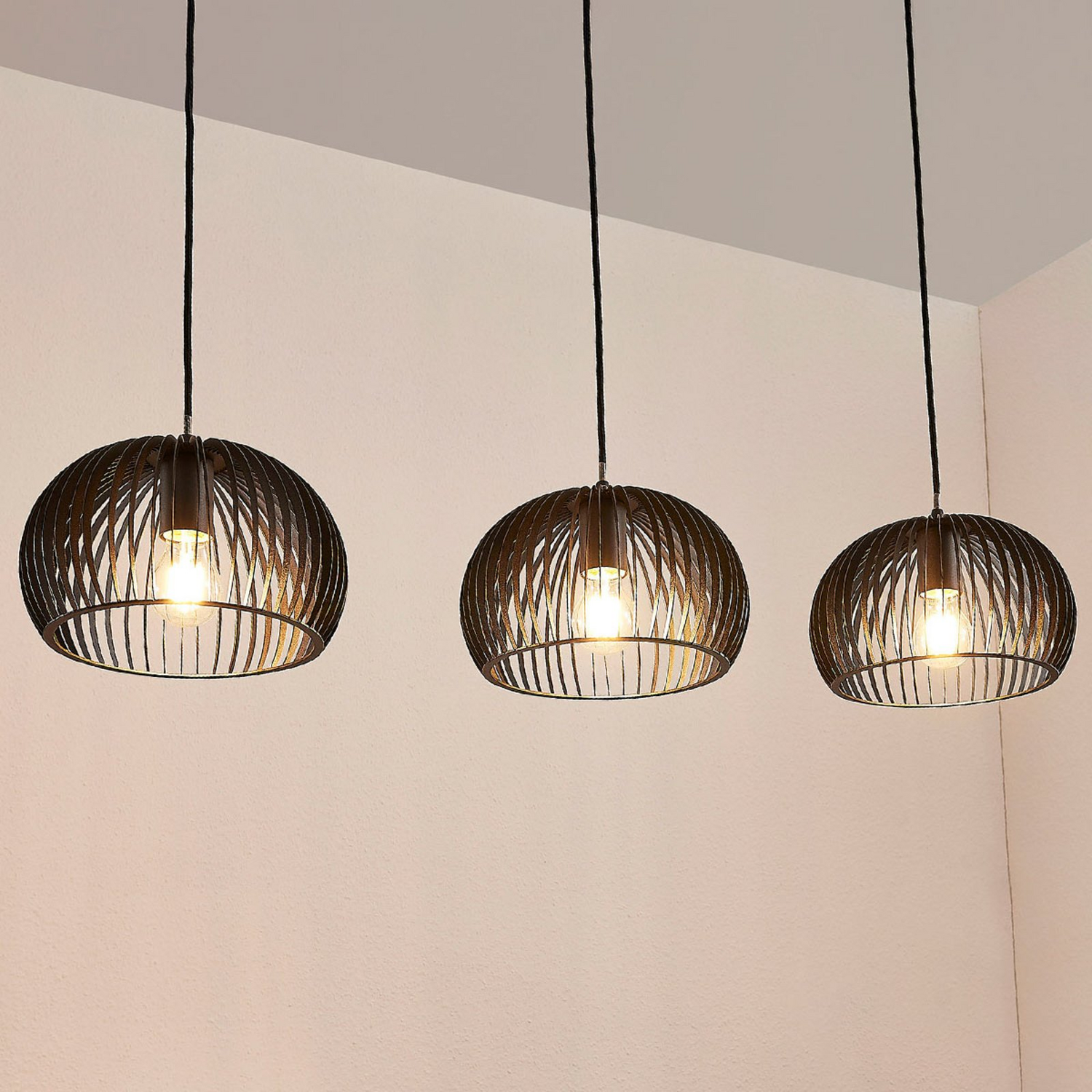 B-Ware Lindby Pendelleuchte Jusra Hängeleuchte Lampe Leuchte 3 Flg. E27 Metall Schwarz