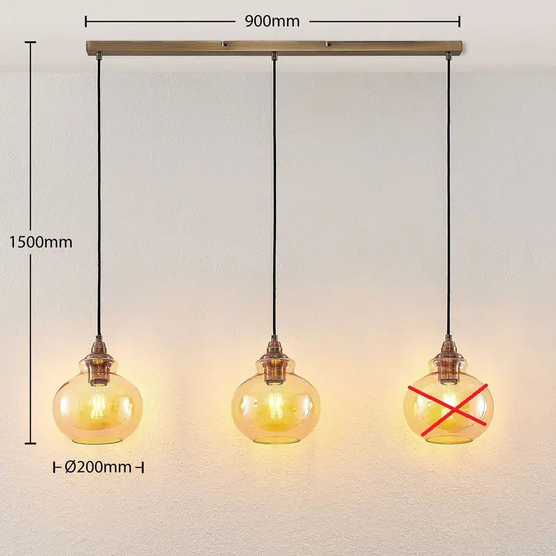 B-Ware Lindby Tymoni Glas Pendelleuchte Hängeleuchte Amber 3 Flammig Siehe Text/Foto - 4251096569988