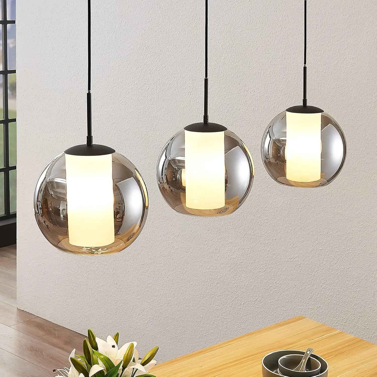 B-Ware Pendelleuchte Hängelampe Hängeleuchte Lindby Glas Wohnzimmer Esszimmer Alu - 4251096566536