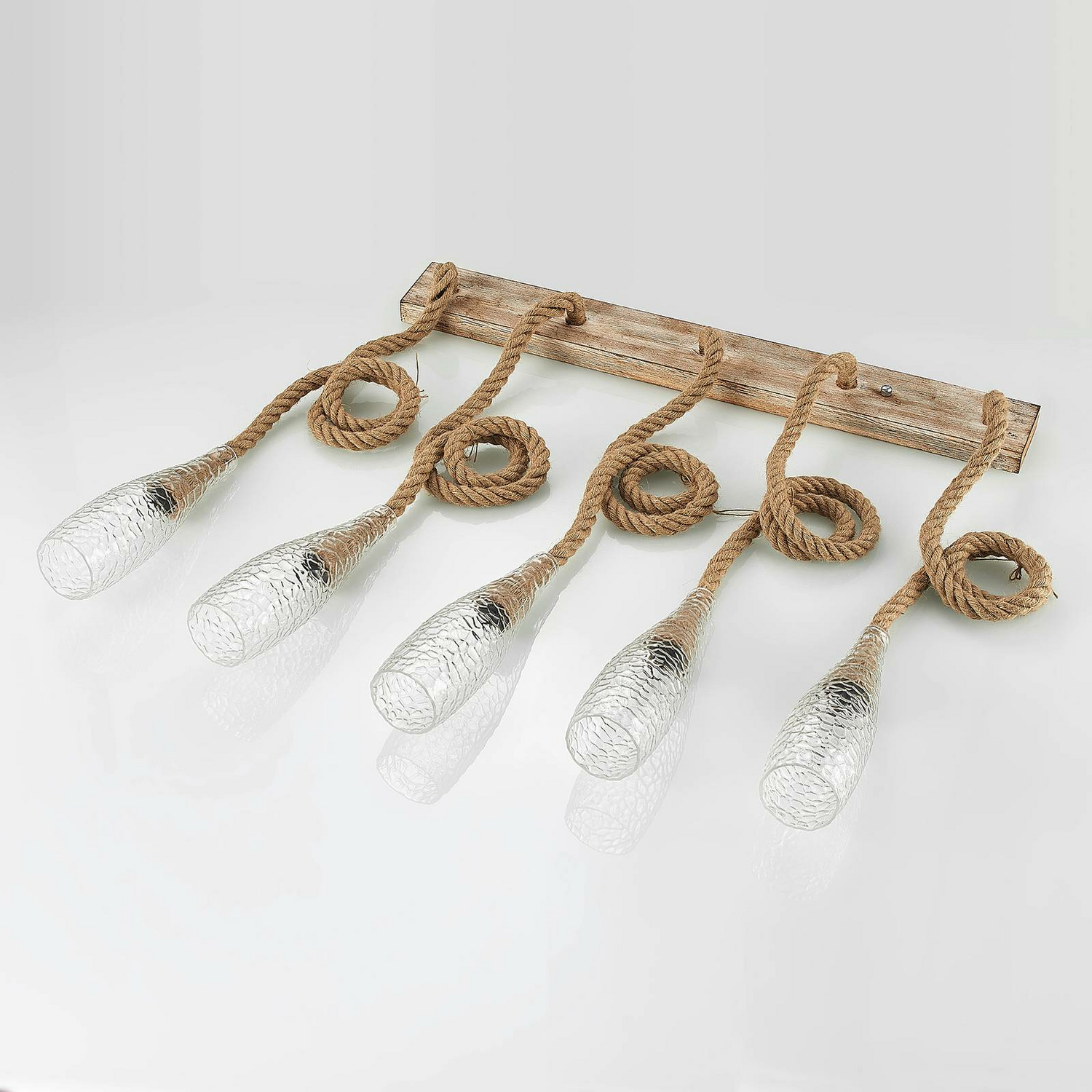 B-Ware Lindby Relia Hängeleuchte Hängeleuchte Lampe Glasschirm 5 Flammig E27 Holz Hell