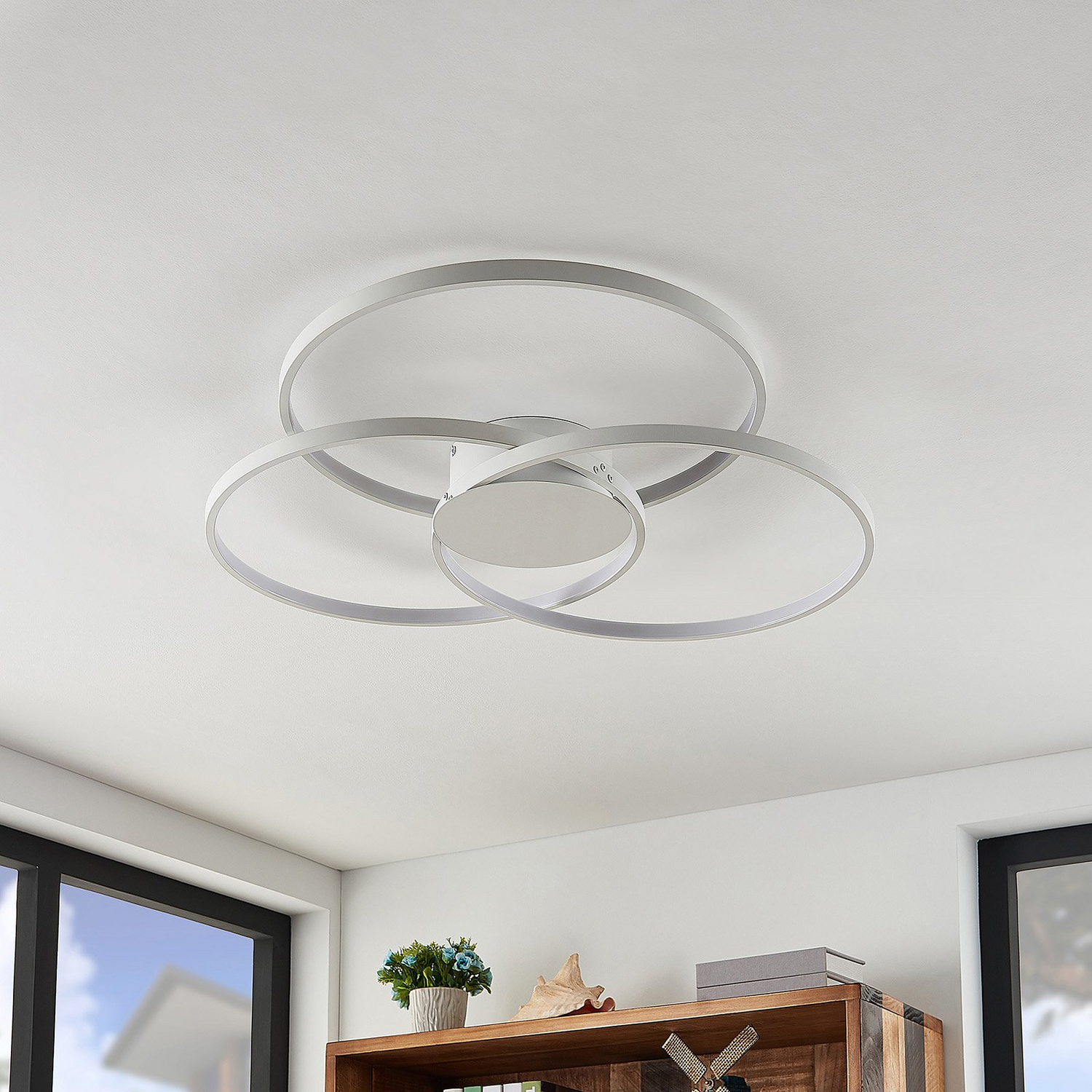 B-Ware Lindby Deckenlampe Deckenleuchte Led Lampe Weiß Aluminium Dimmbar Riley 80 Cm92