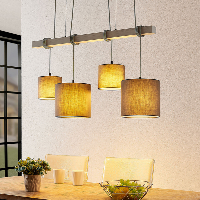 B-Ware Lindby Rukaia Pendelleuchte, Stoffschirme Grau 4 Fl. Pendelleuchte Lampe Leuc979 - 4251096575125
