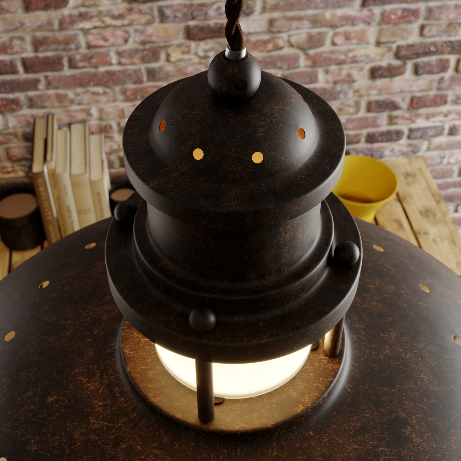 Suspension Lindby de qualité B, lampe de salle à manger, lampe de cuisine, suspension, E27, marron, Rusti907