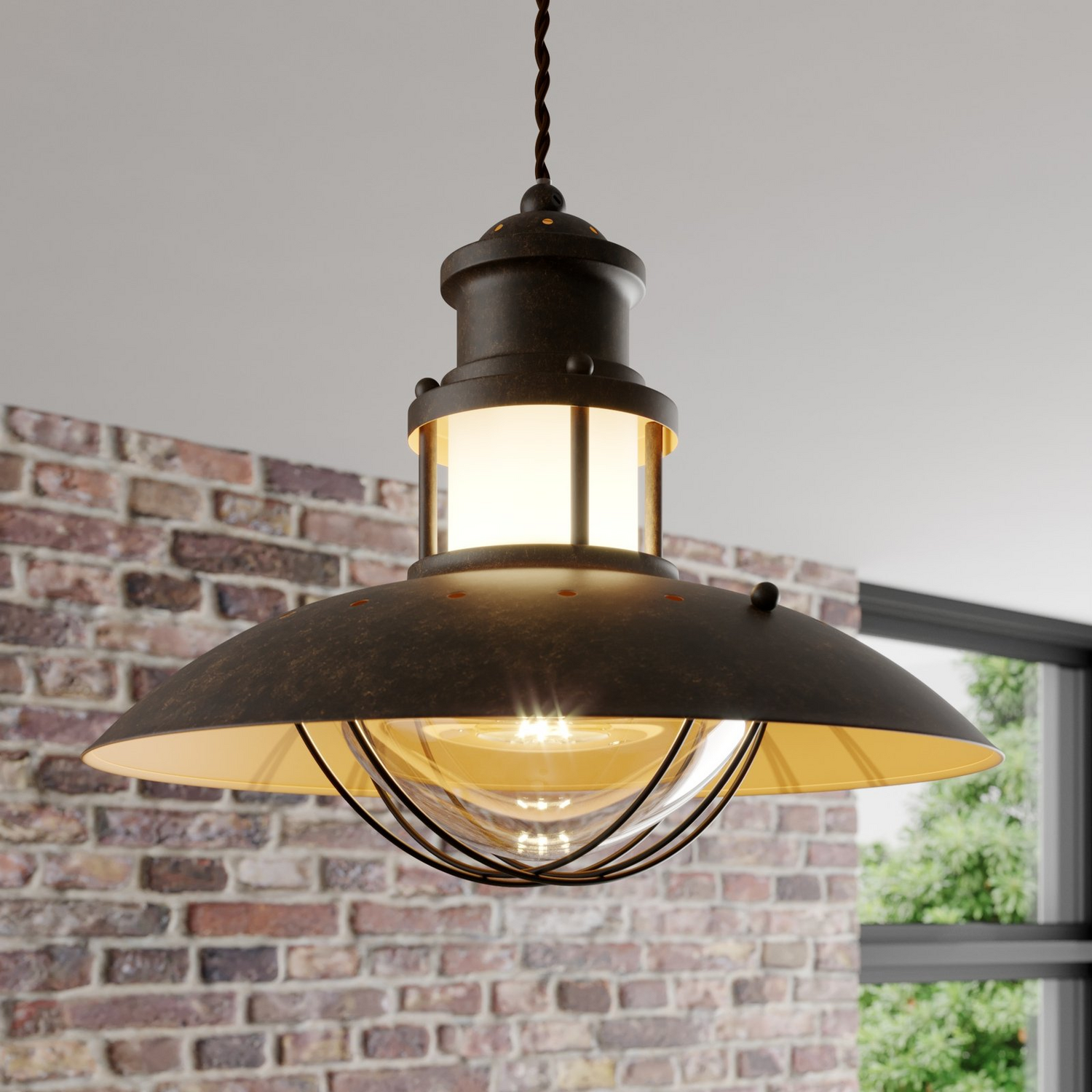 Suspension Lindby de qualité B, lampe de salle à manger, lampe de cuisine, suspension, E27, marron, Rusti907
