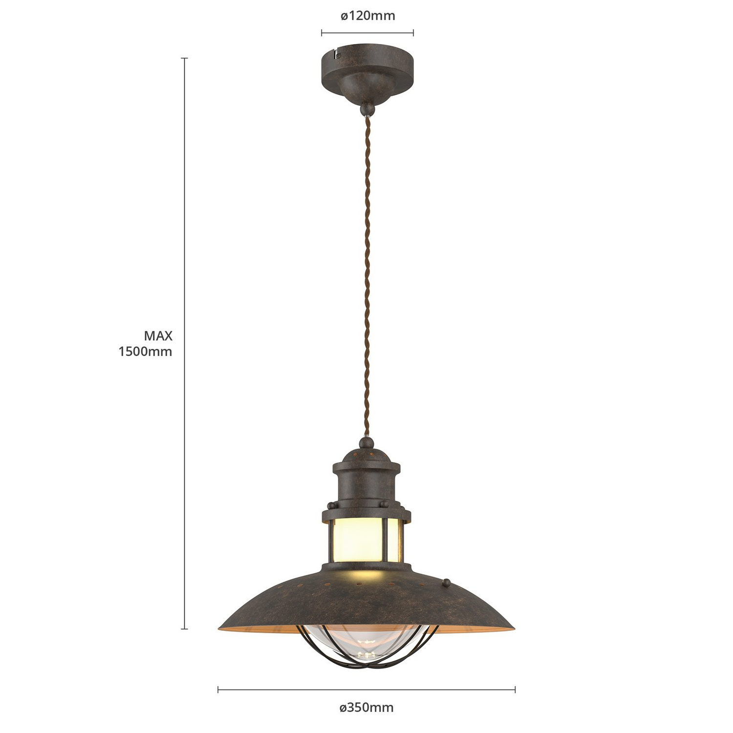 Suspension Lindby de qualité B, lampe de salle à manger, lampe de cuisine, suspension, E27, marron, Rusti907