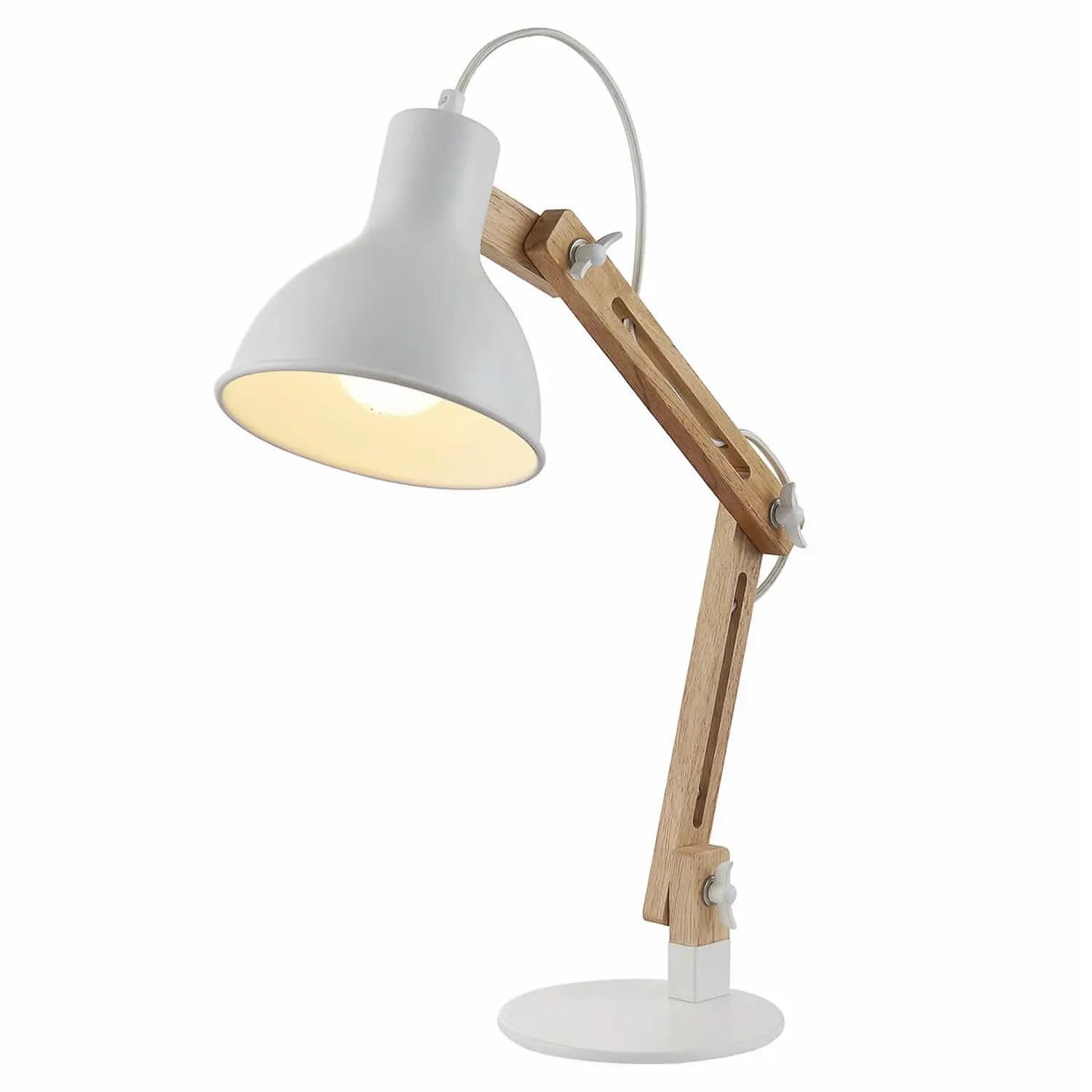 B-Ware Lindby Holz Schreibtischlampe Shivanja Schreibtischleuchte Lampe Weiß Schirm - 4251096528336