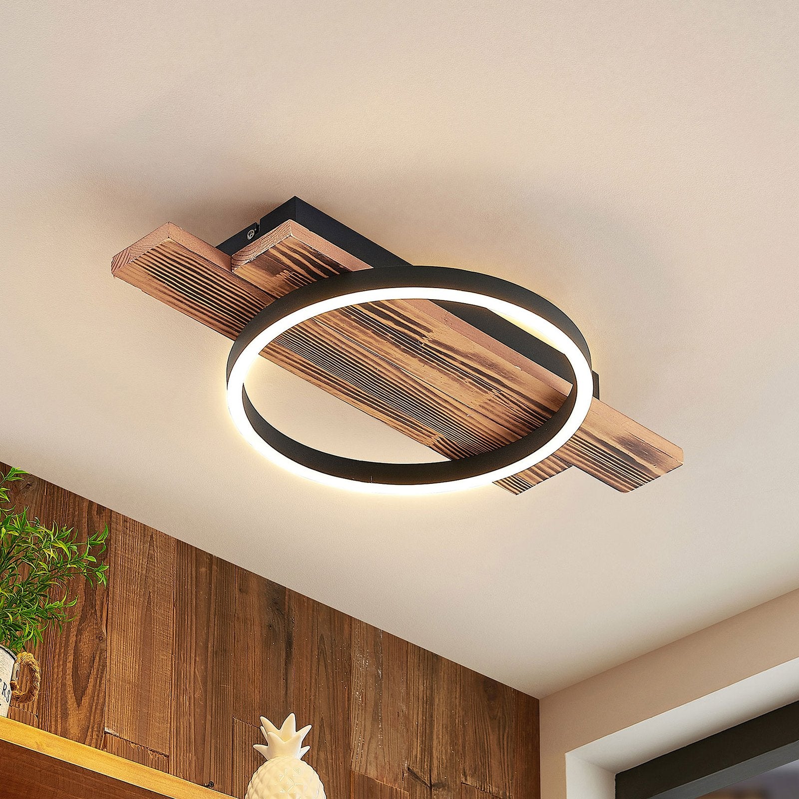 Lindby Deckenleuchte Deckenlampe LED Sentoa Holz hell dimmbar warmweiß Wohnzi639 - 4251911728071