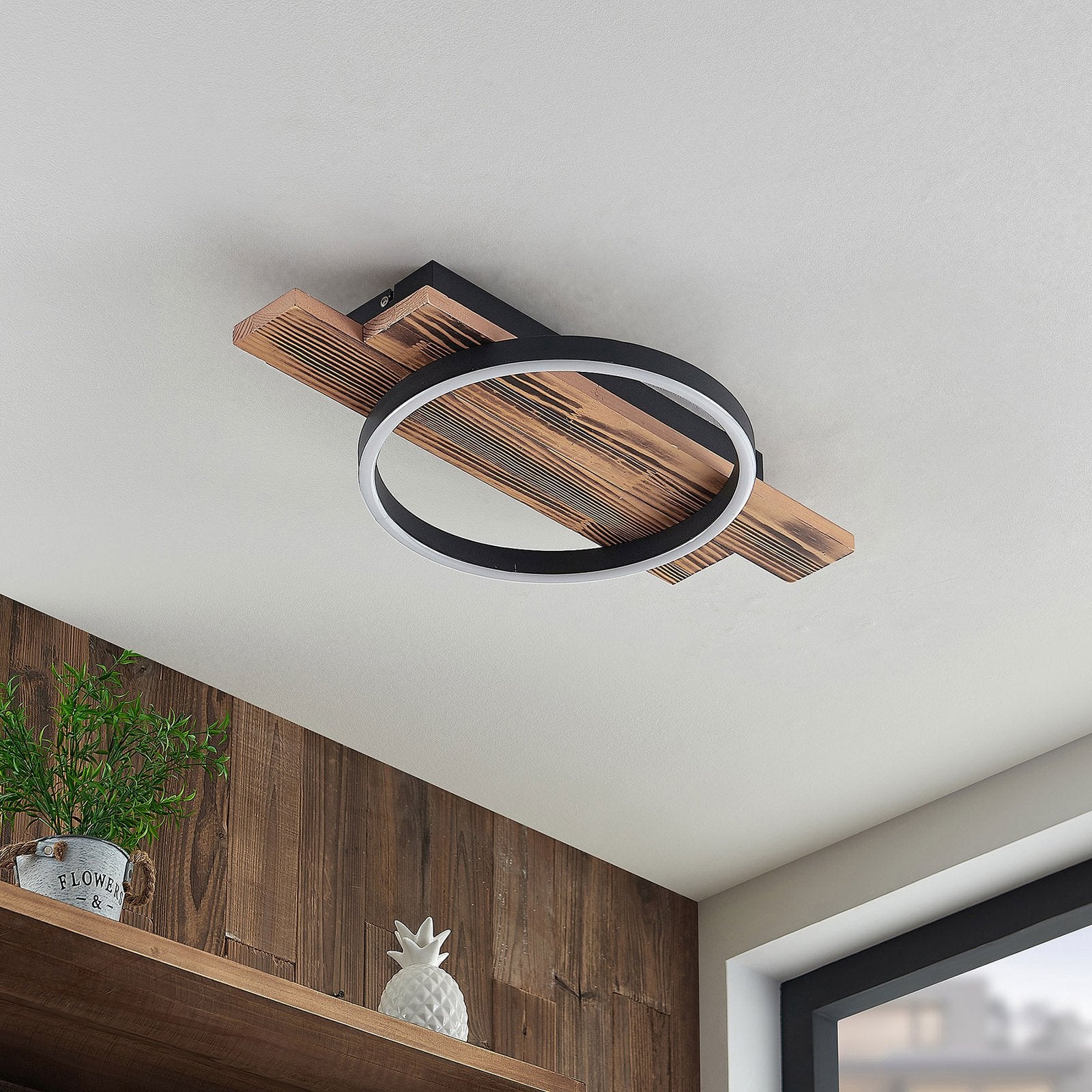 Lindby Deckenleuchte Deckenlampe LED Sentoa Holz hell dimmbar warmweiß Wohnzi639 - 4251911728071