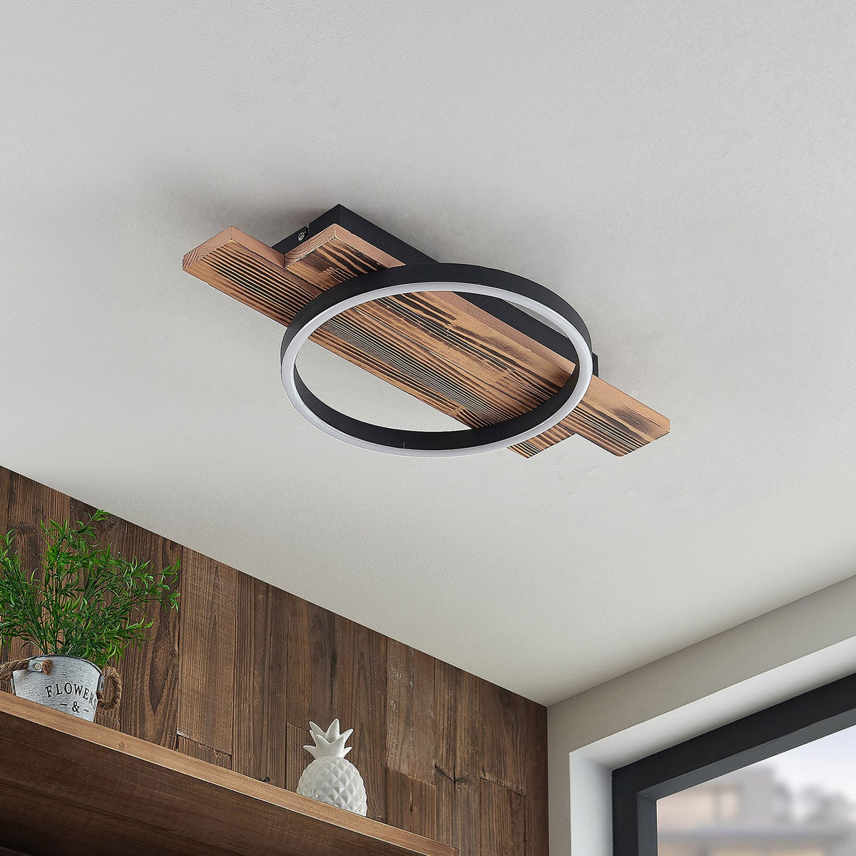 Lindby Deckenleuchte Deckenlampe LED Sentoa Holz hell dimmbar warmweiß Wohnzi639 - 4251911728071