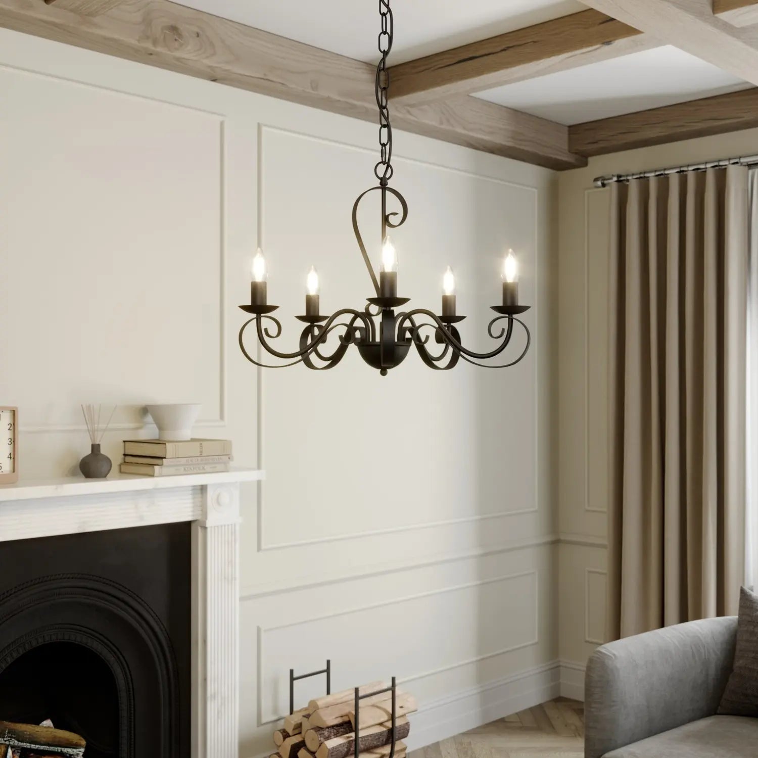 B-Ware Lindby Shervan Kronleuchter Hängeleuchte Hängeleuchte Deckenlampe Metall Braun E - 4251096578256