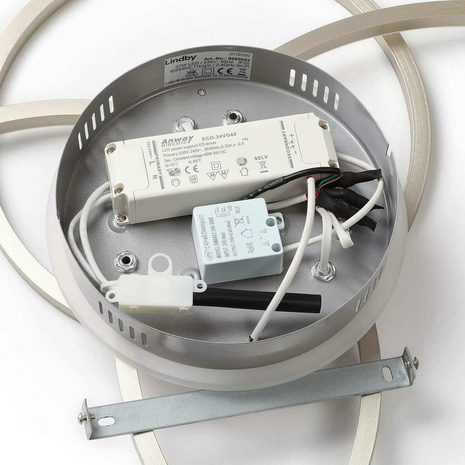 Plafonnier LED Lindby Smart Tula de qualité B, 40 W, aluminium/nickel 