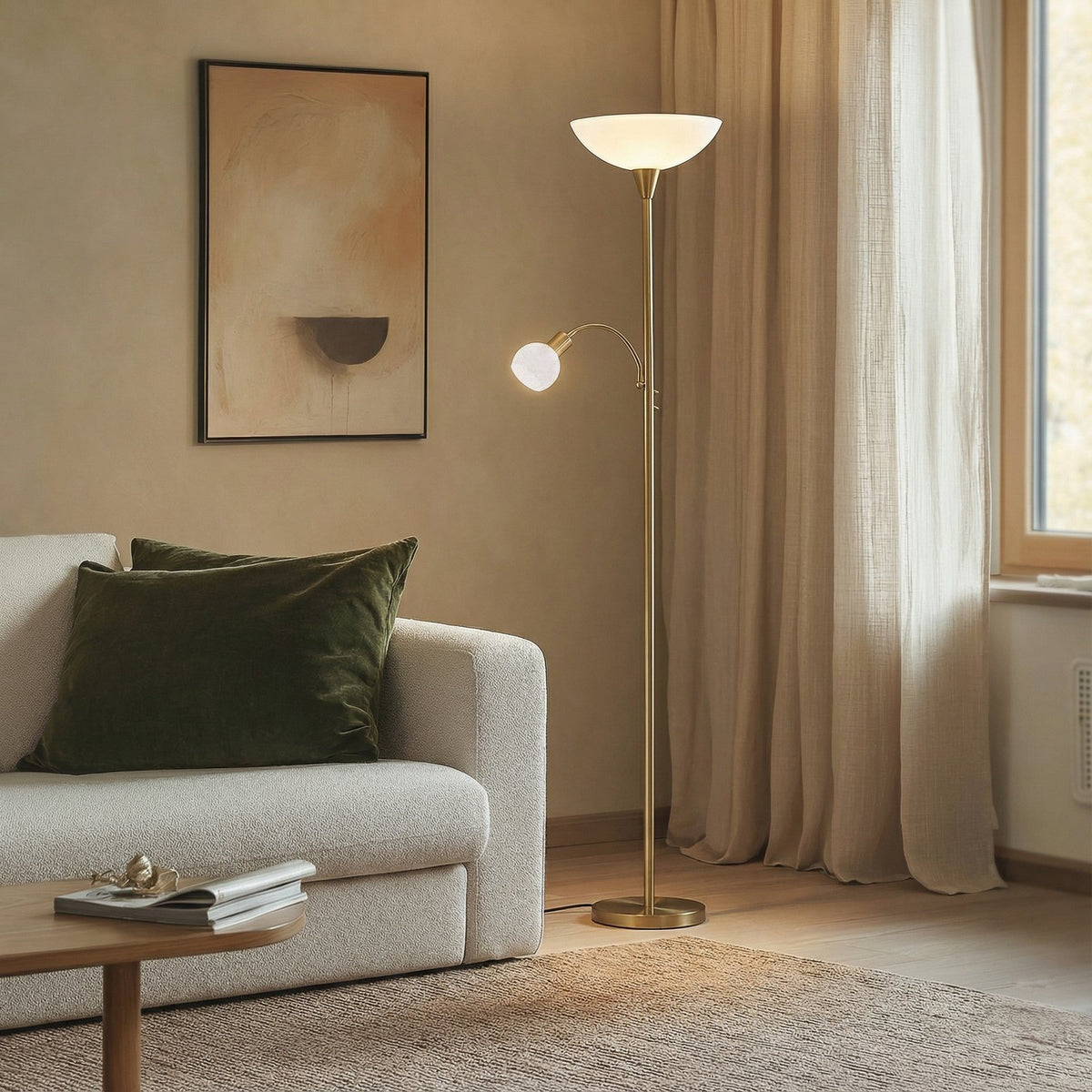Lindby Stehlampe Stehleuchte Elaina Leselicht messing E27 Metall Glas warmweiß - 6291106552539