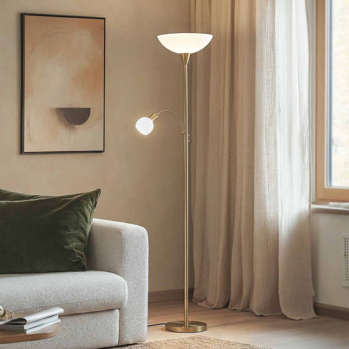 Lindby Stehlampe Stehleuchte Elaina Leselicht messing E27 Metall Glas warmweiß - 6291106552539