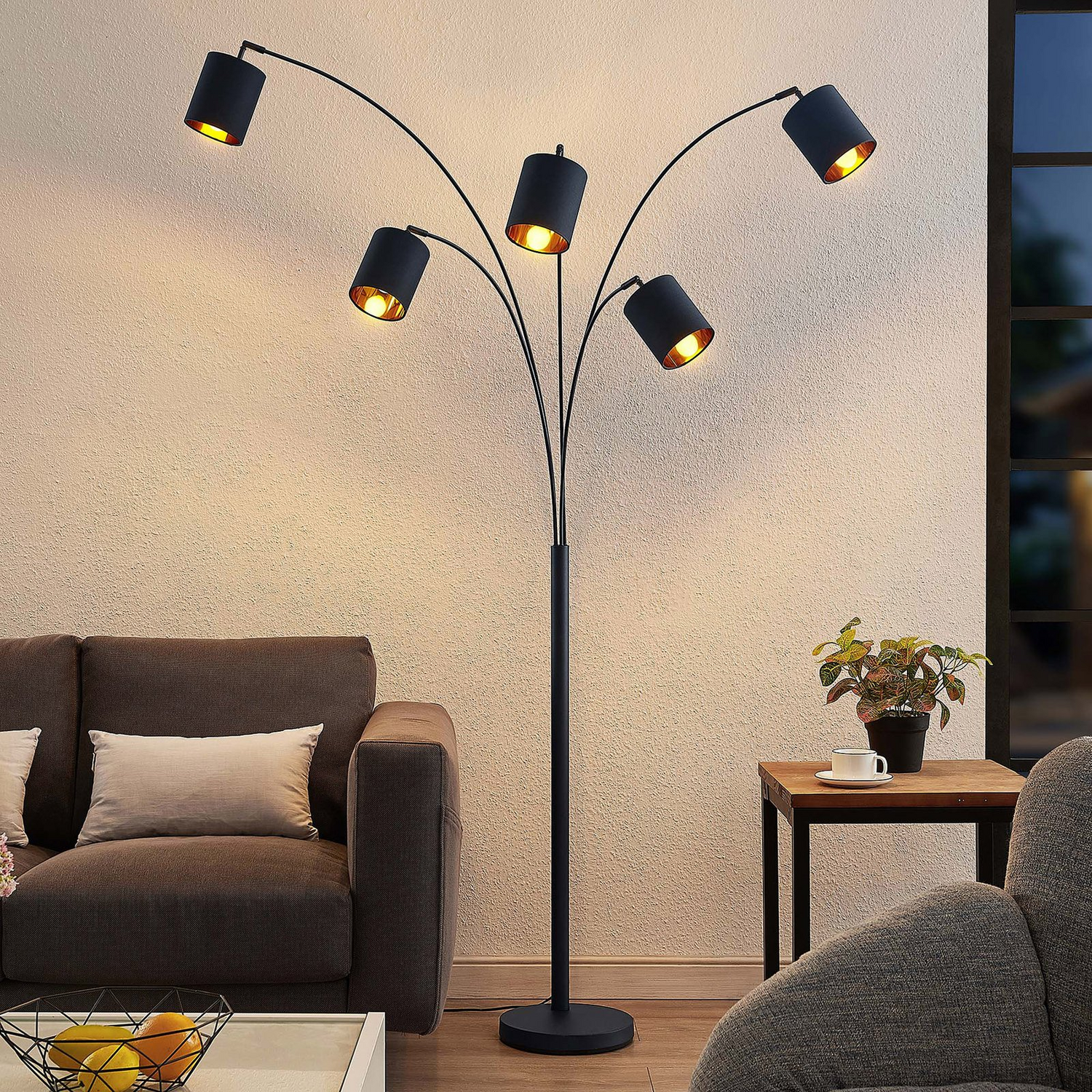 B-Ware Lindby Abiram Stehleuchte Schwarz Gold Stehlampe Standleuchte Lampe Leuchte E14 - 4251911732733