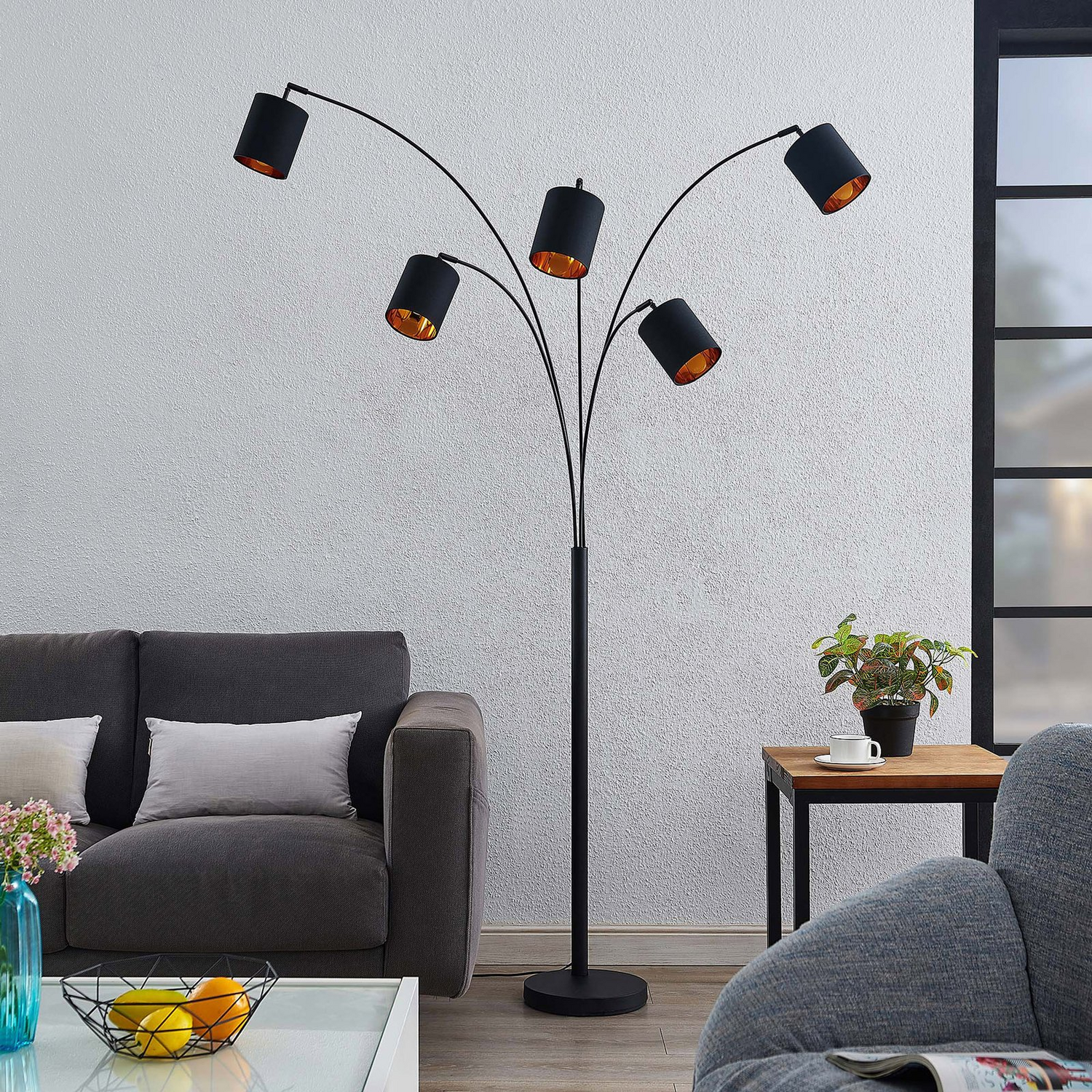 B-Ware Lindby Abiram Stehleuchte Schwarz Gold Stehlampe Standleuchte Lampe Leuchte E14 - 4251911732733