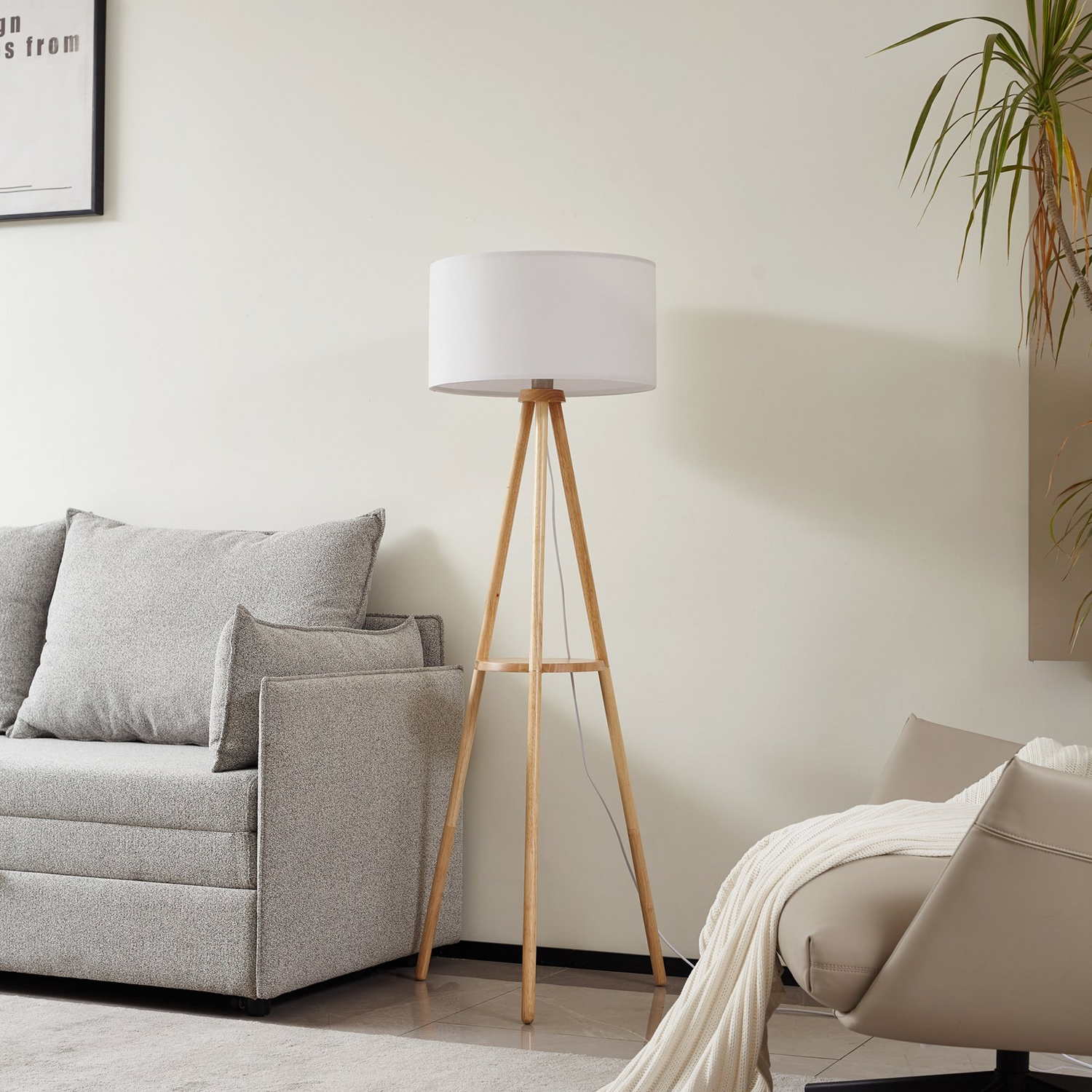 B-Ware Lindby Stehleuchte Adamio Stehlampe Standleuchte Leuchte Weiß Stoff ø 45,5 Cm